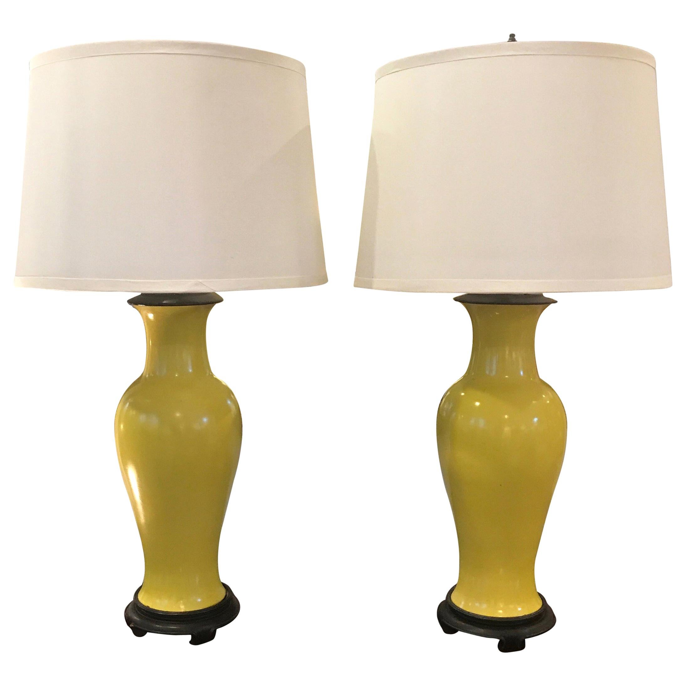Pair of Imperial Yellow Chinese Porcelain Lamps