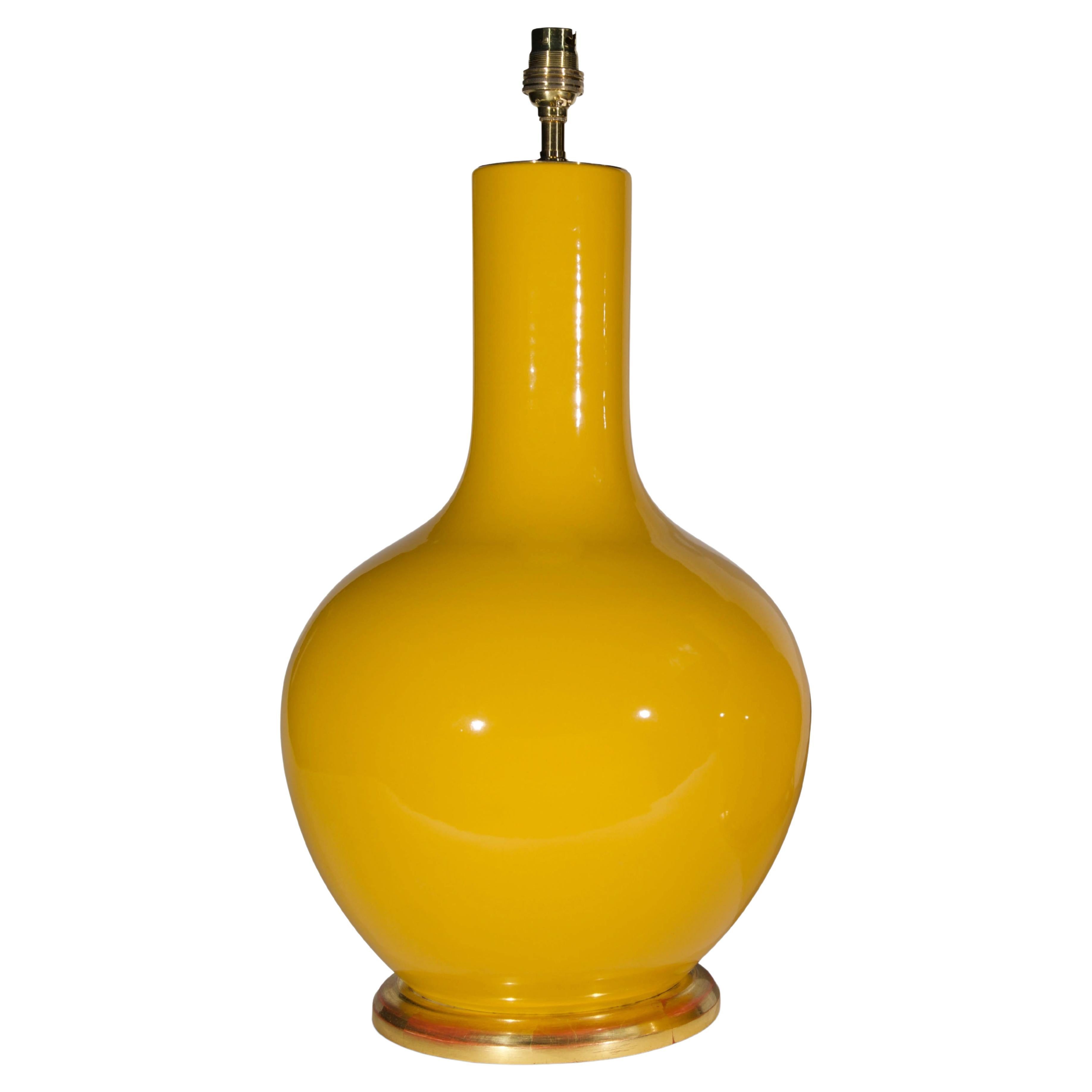 An Imperial Yellow Porcelain Straight Neck Table Lamp For Sale