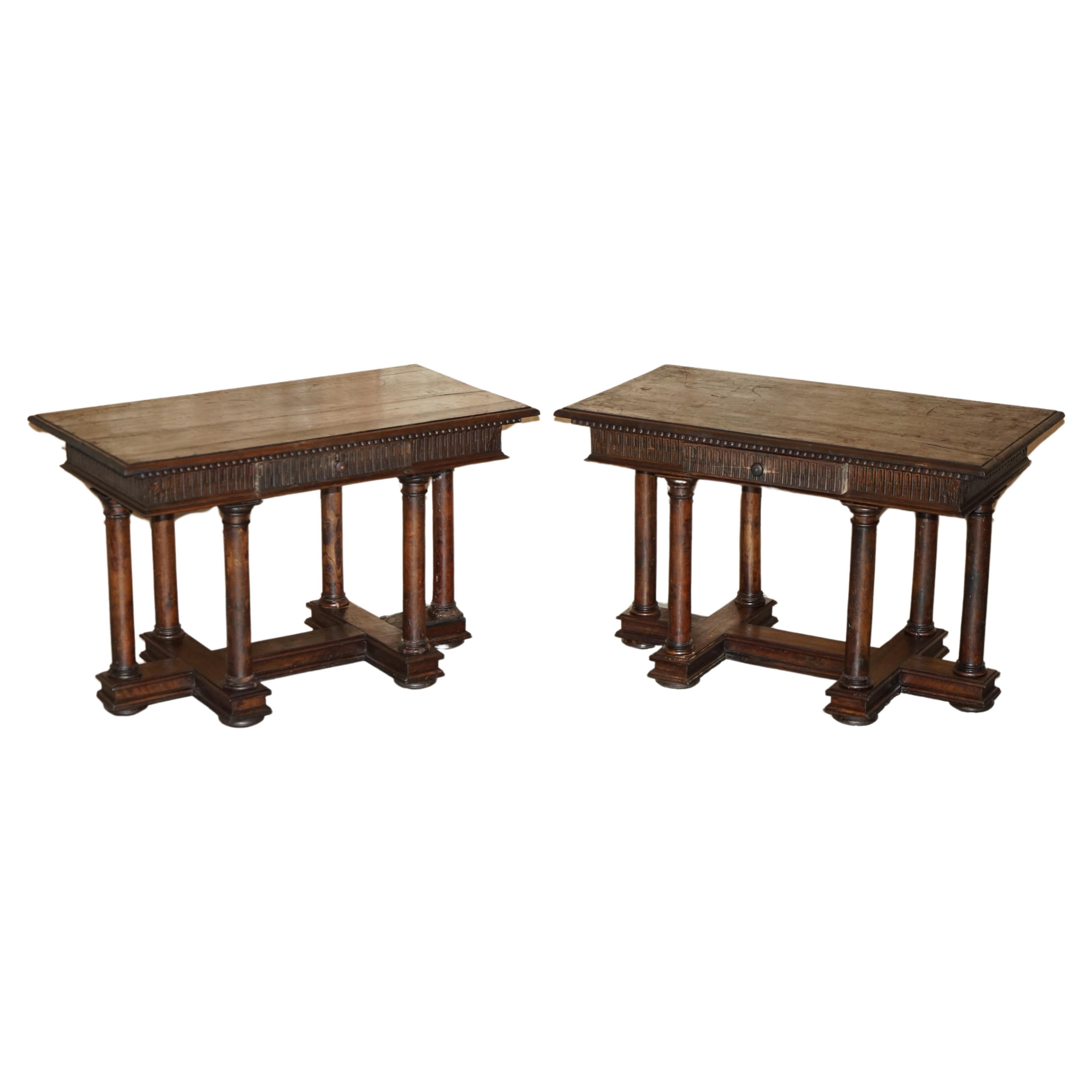 PAIR OF IMPORTANT 17TH CENTURY FRENCH RENAISSANCE SERViNG TABLES UNRESTORED For Sale