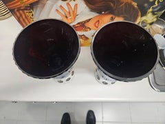 Pair of Important 19th C Amethyst Gold White Painted Moser Floral Glass Vases