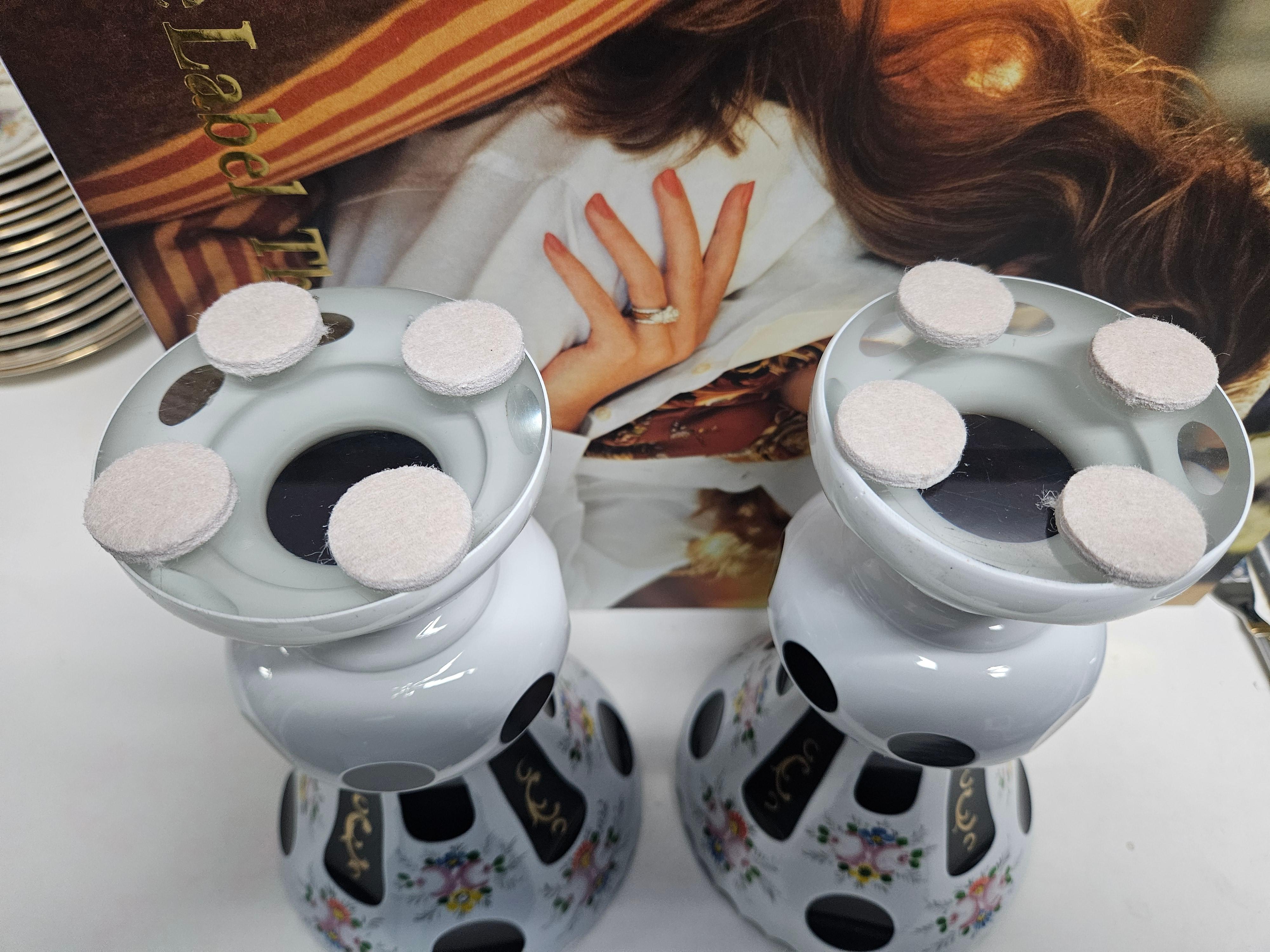 Pair of Important 19th C Amethyst Gold White Painted Moser Floral Glass Vases In Good Condition For Sale In New York, NY