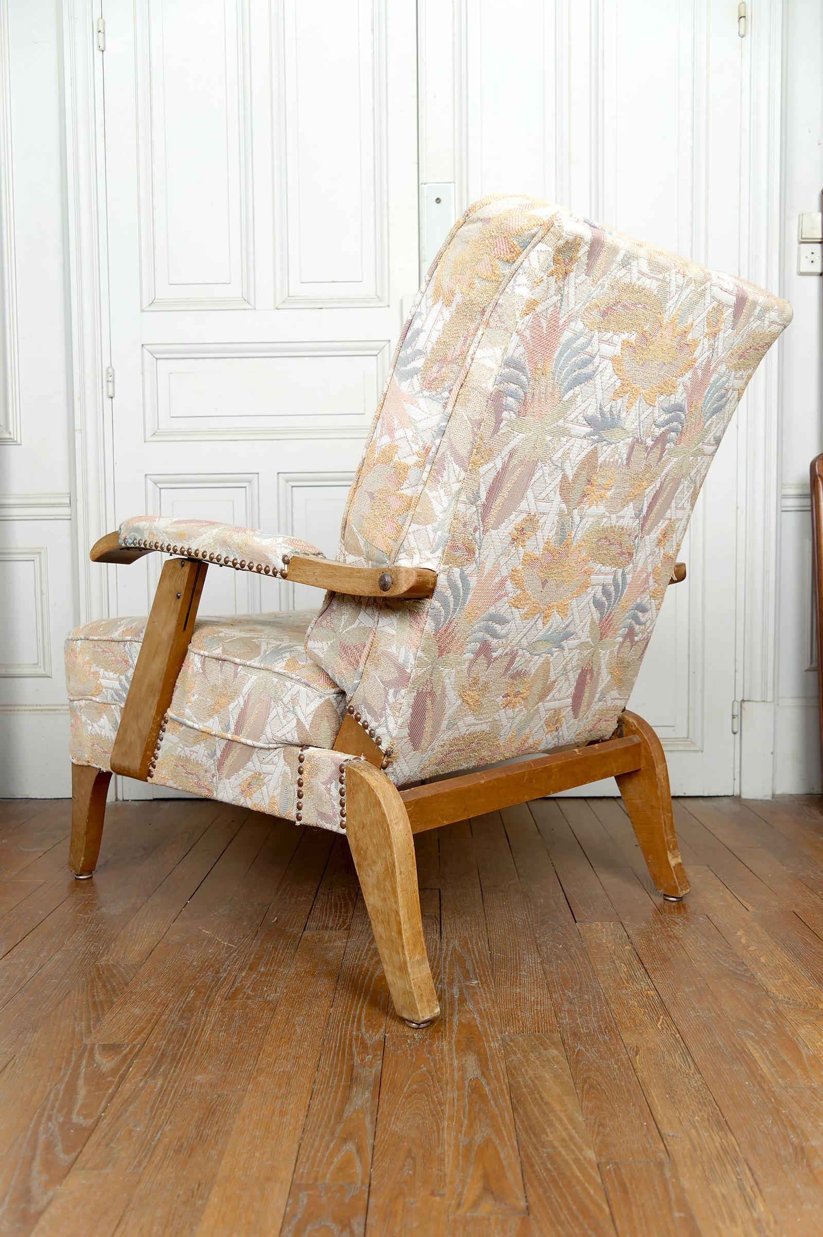 Coppia di importanti poltrone regolabili, design francese, CIRCA 1950 in vendita 5