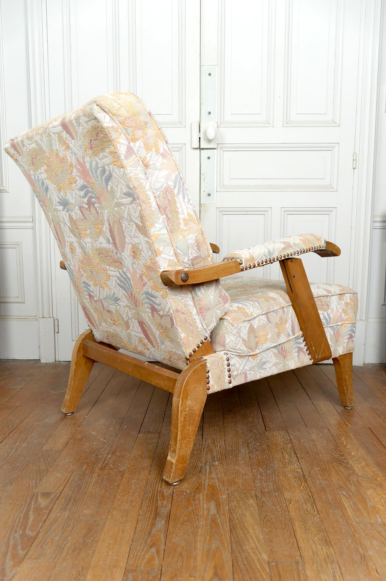 Coppia di importanti poltrone regolabili, design francese, CIRCA 1950 in vendita 6