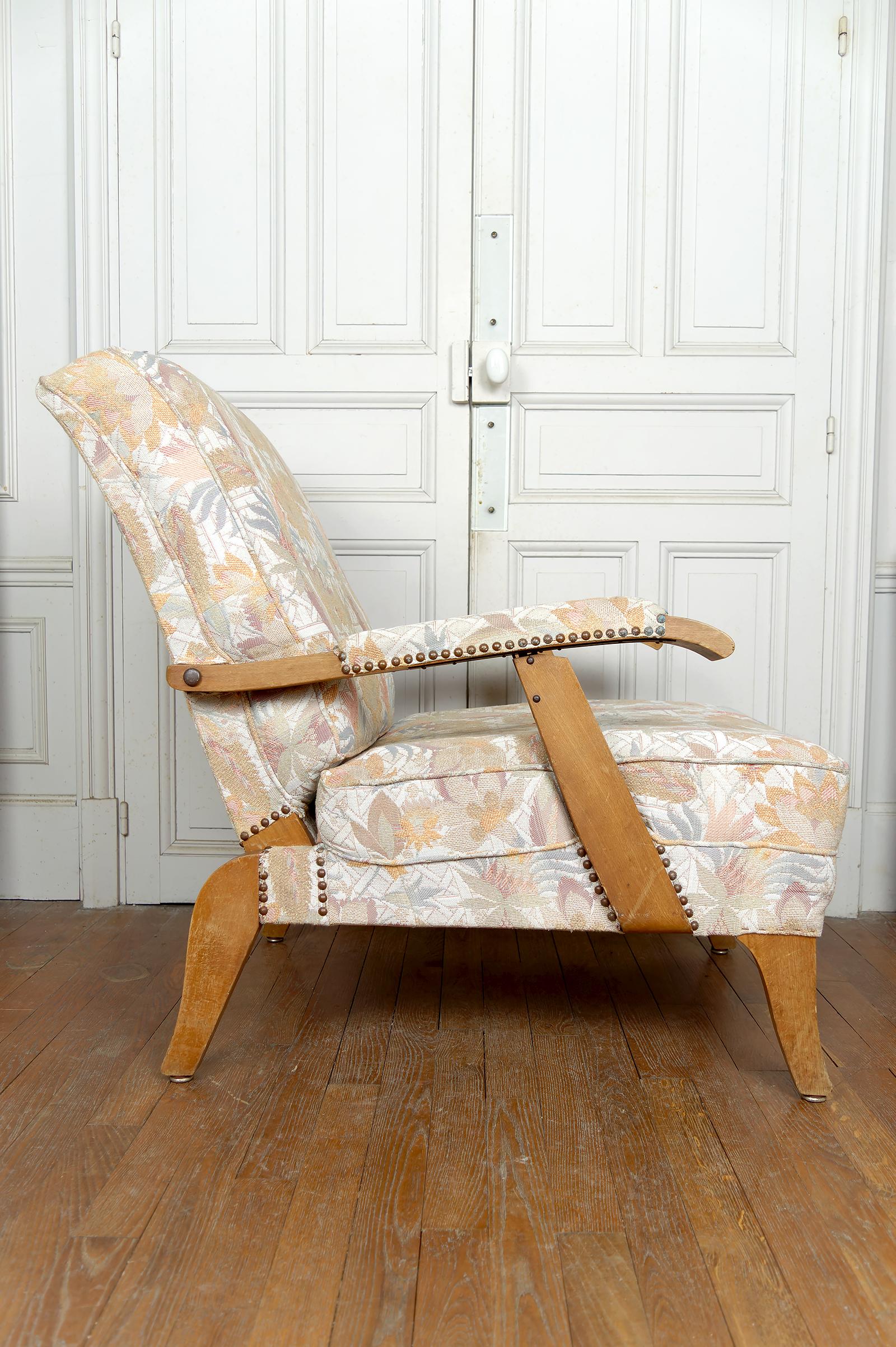 Coppia di importanti poltrone regolabili, design francese, CIRCA 1950 in vendita 7