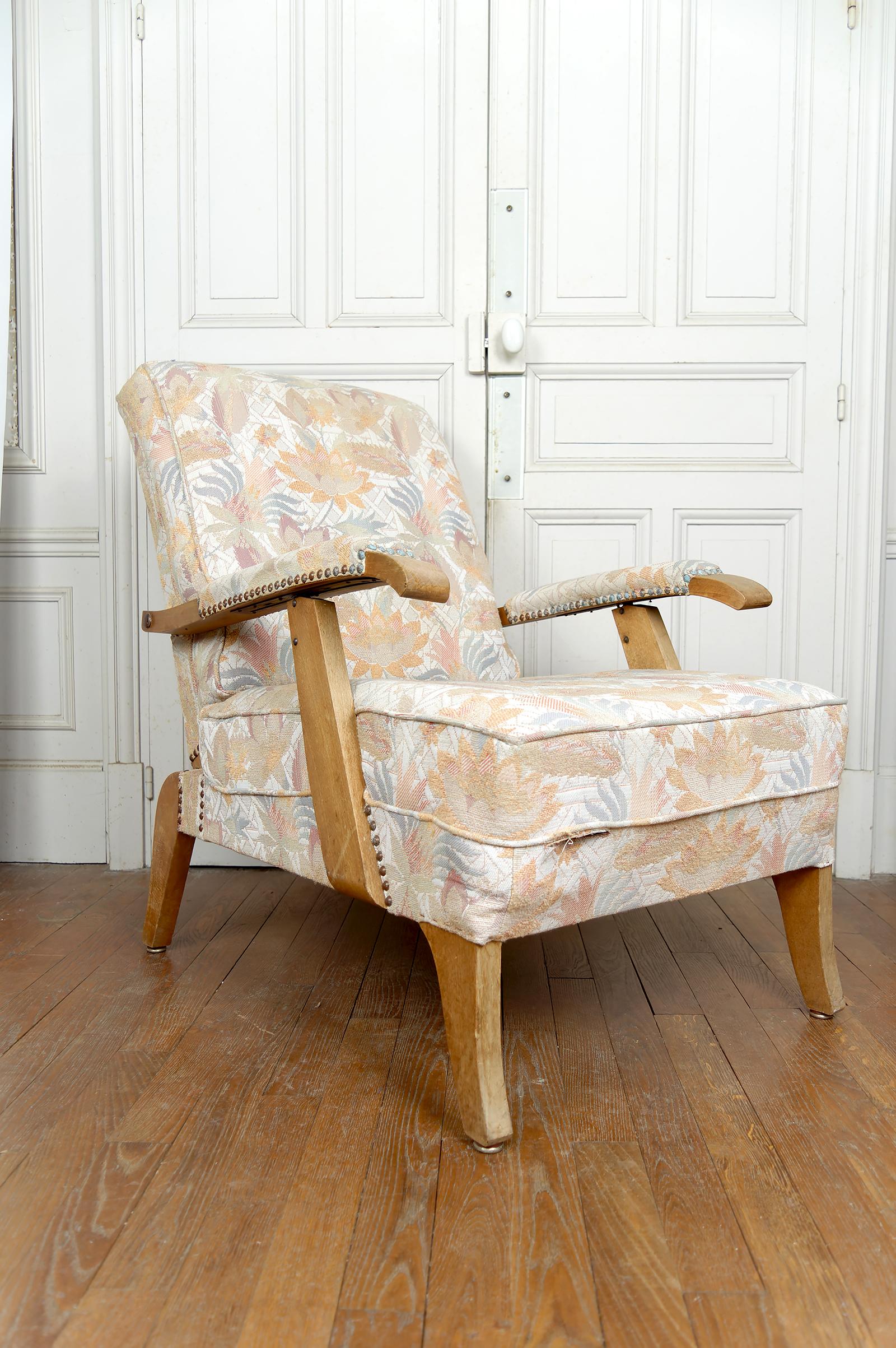 Coppia di importanti poltrone regolabili, design francese, CIRCA 1950 in vendita 8