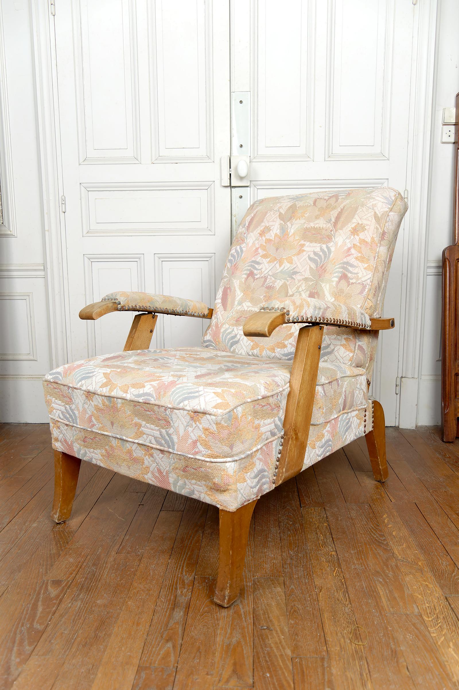 Mid-Century moderno Coppia di importanti poltrone regolabili, design francese, CIRCA 1950 in vendita