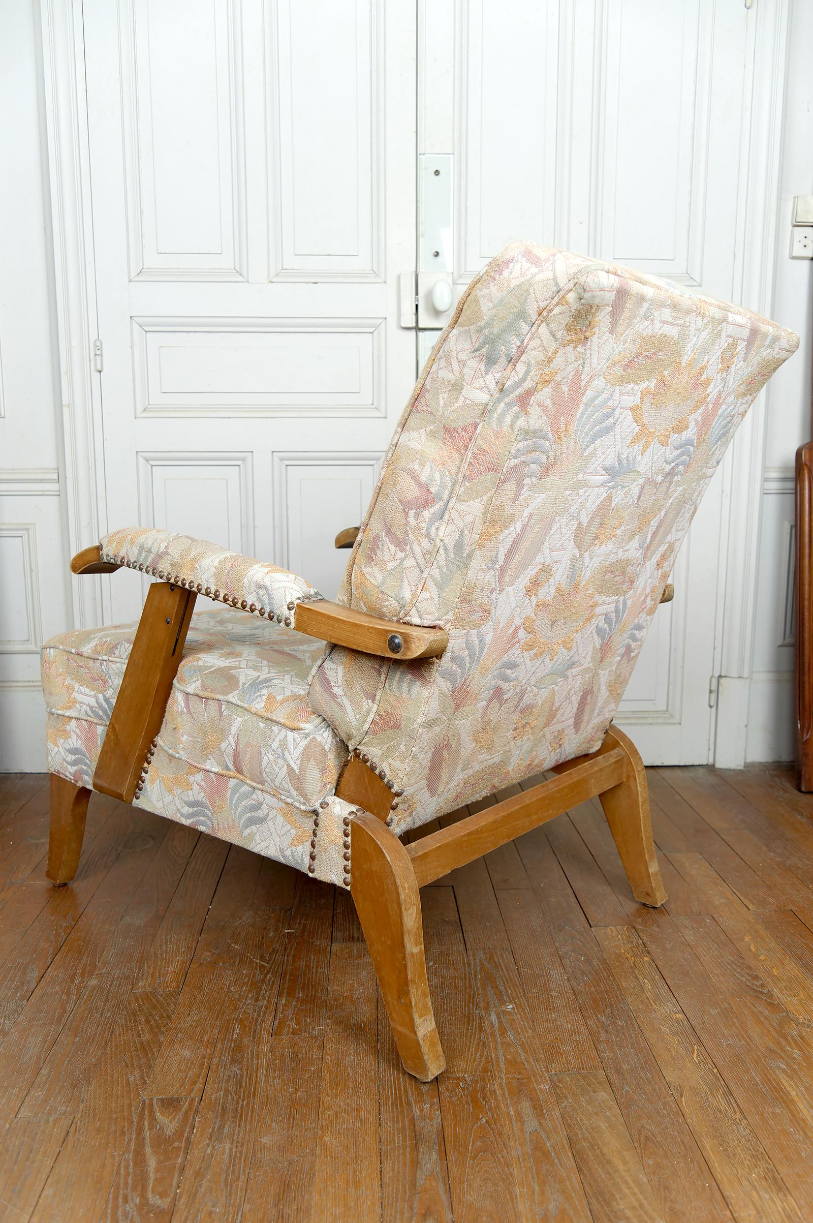Metà XX secolo Coppia di importanti poltrone regolabili, design francese, CIRCA 1950 in vendita