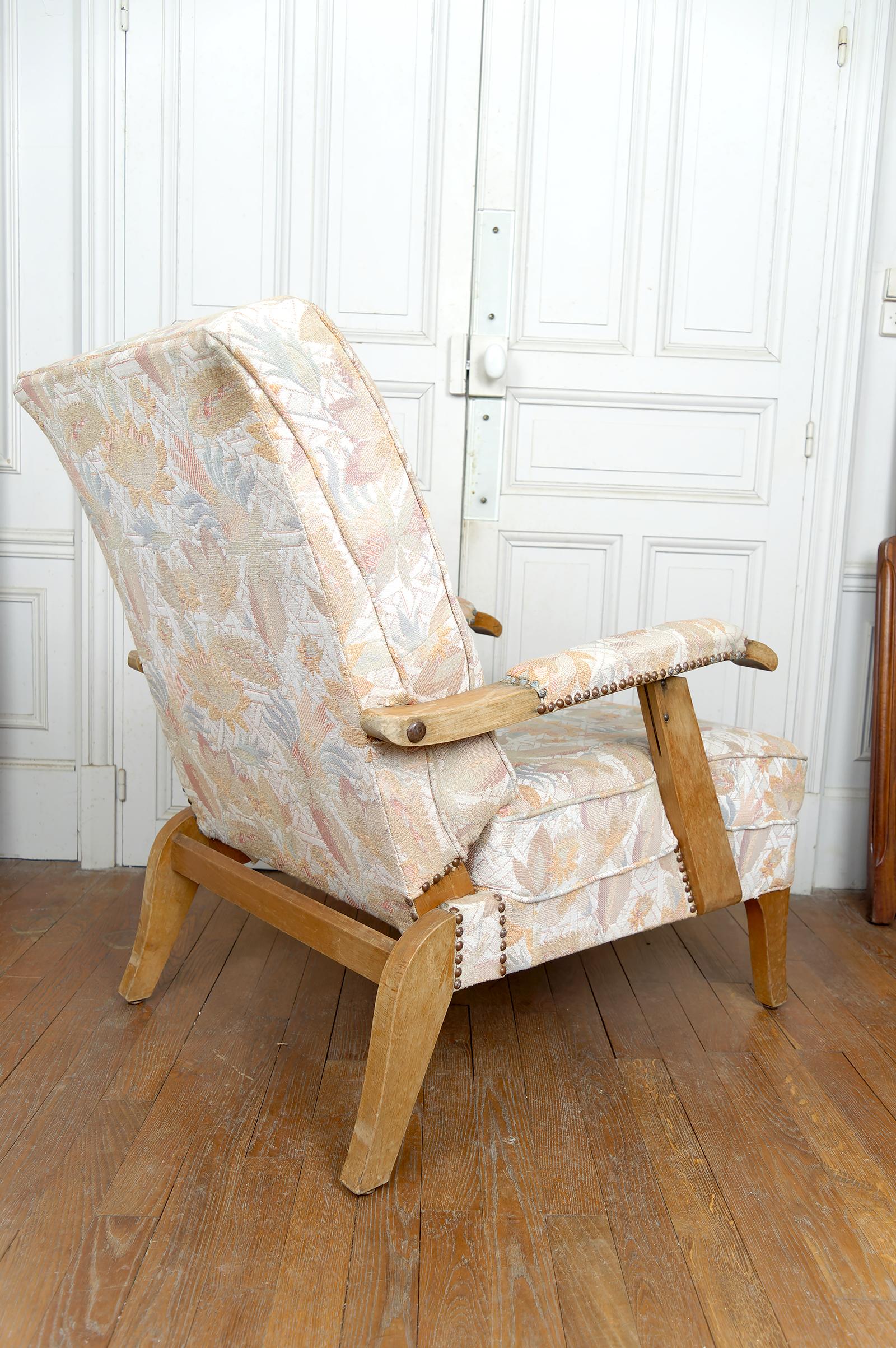 Tessuto Coppia di importanti poltrone regolabili, design francese, CIRCA 1950 in vendita