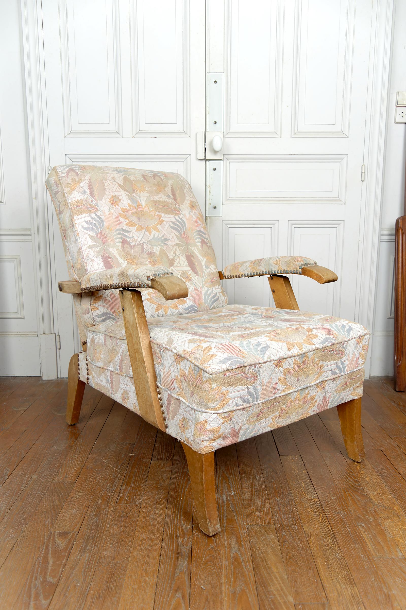 Coppia di importanti poltrone regolabili, design francese, CIRCA 1950 in vendita 2