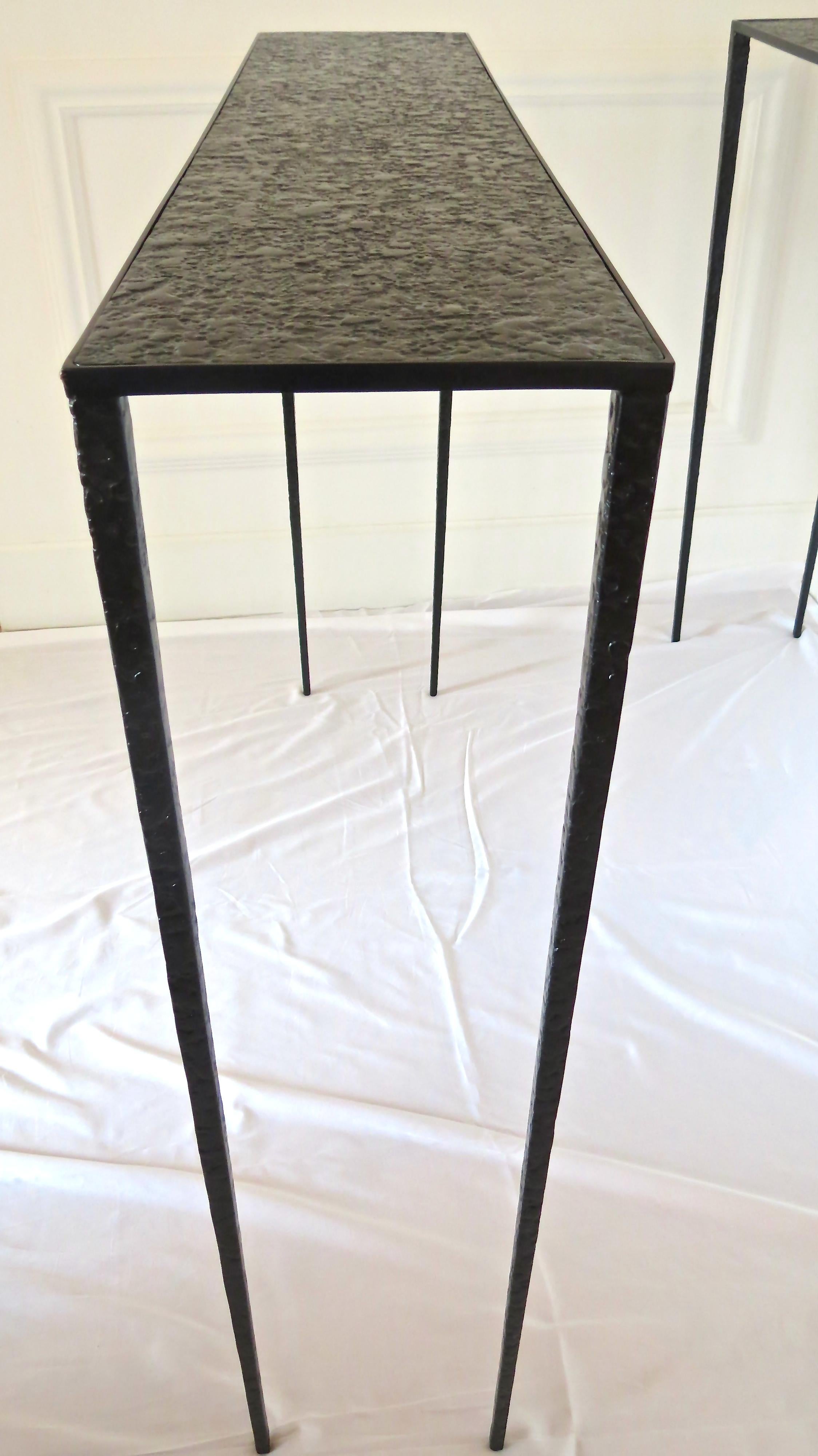 Pair of Important Black Brass Console Tables 