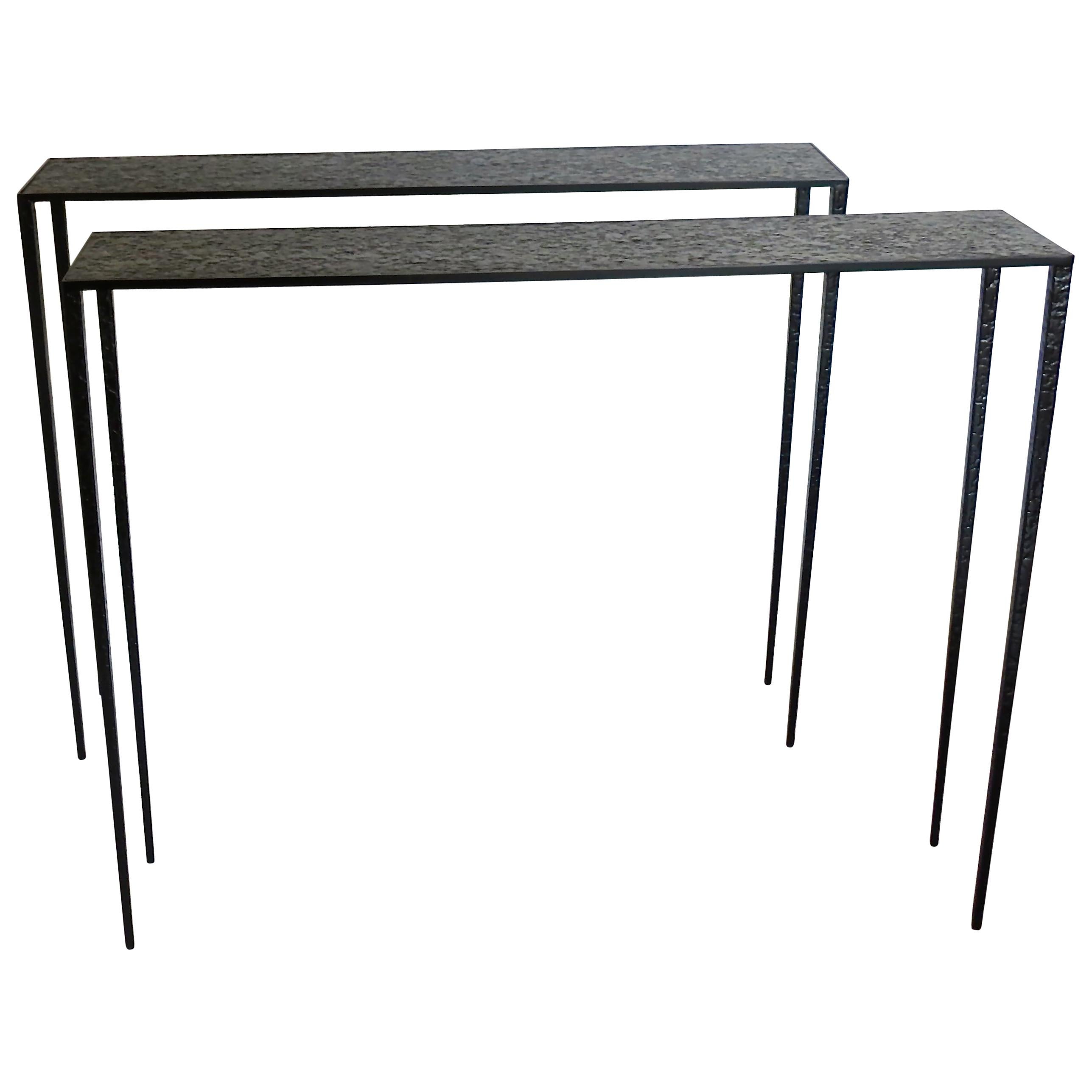 Pair of Important Black Brass Console Tables "Essenziali" Produced by CG, 2018 For Sale