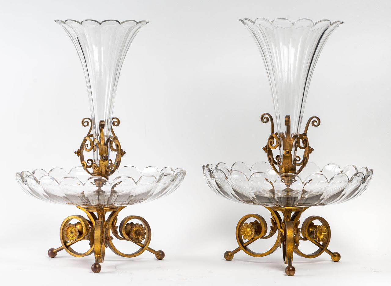 Pair of Important Bronze and Crystal Centerpieces In Good Condition In Saint-Ouen, FR