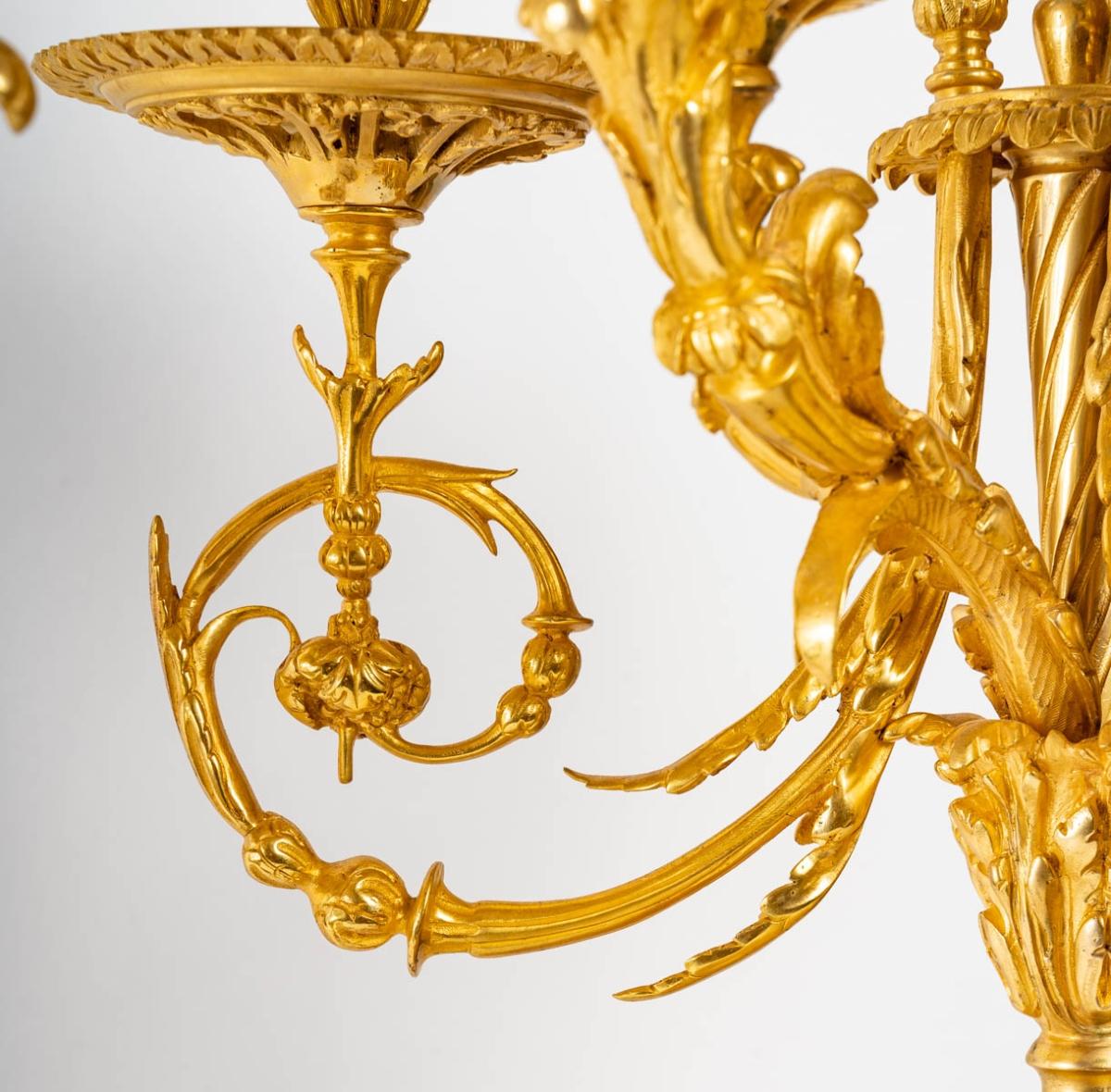 Pair of Important Candelabra in Gilt Bronze and Griotte Marble 5
