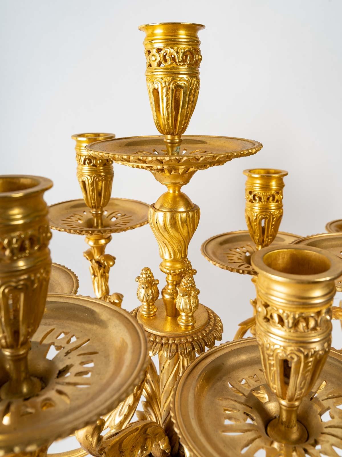 Pair of Important Candelabra in Gilt Bronze and Griotte Marble 6