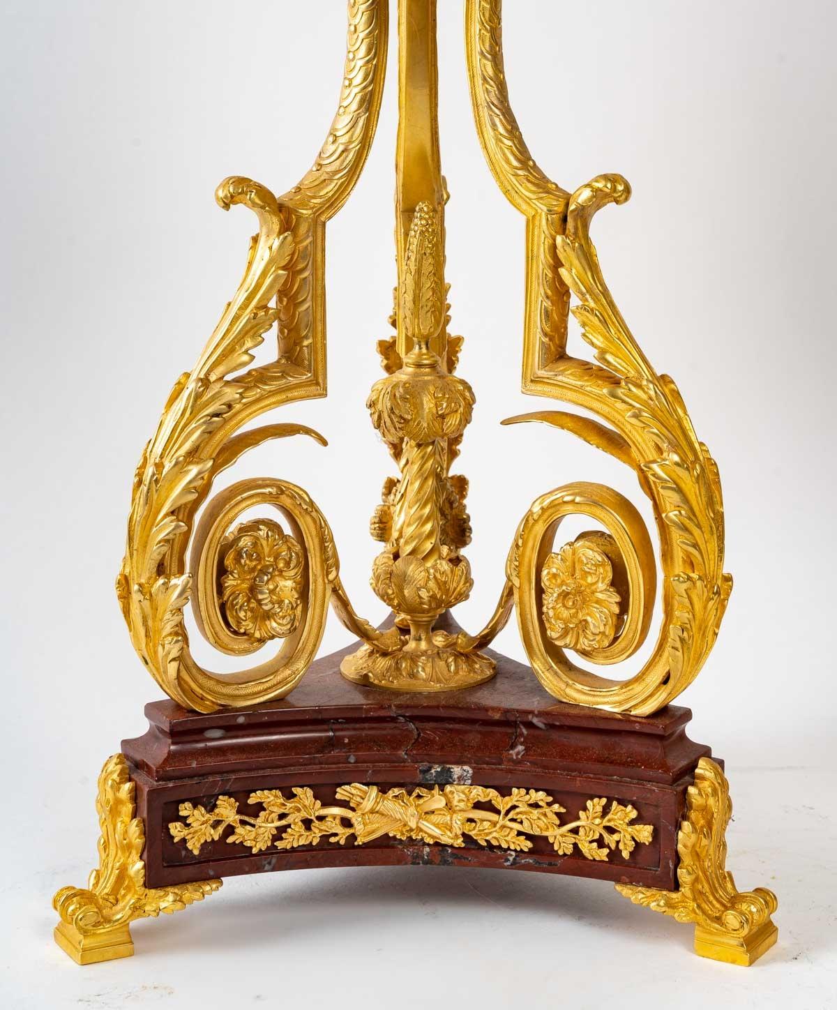 Pair of Important Candelabra in Gilt Bronze and Griotte Marble 7