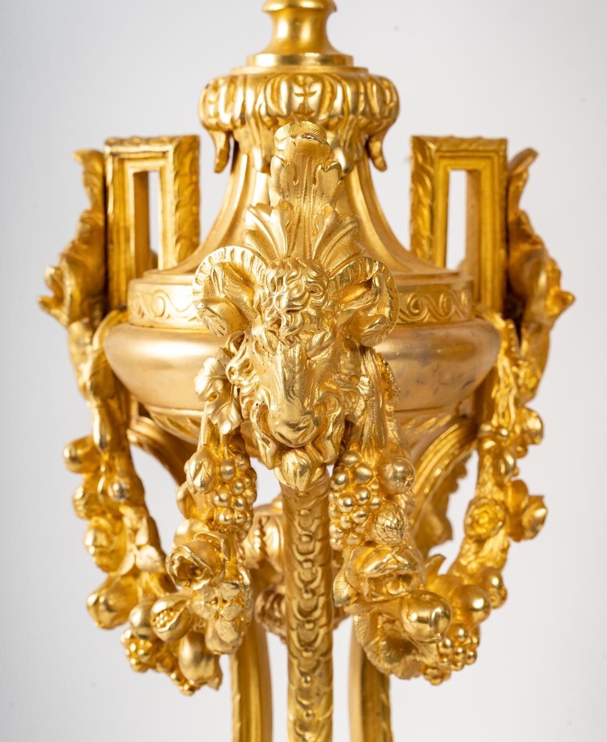 Pair of Important Candelabra in Gilt Bronze and Griotte Marble 9