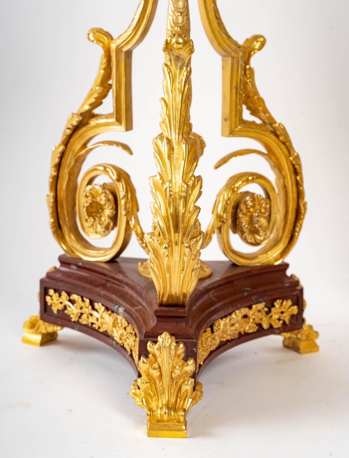 Pair of Important Candelabra in Gilt Bronze and Griotte Marble 10