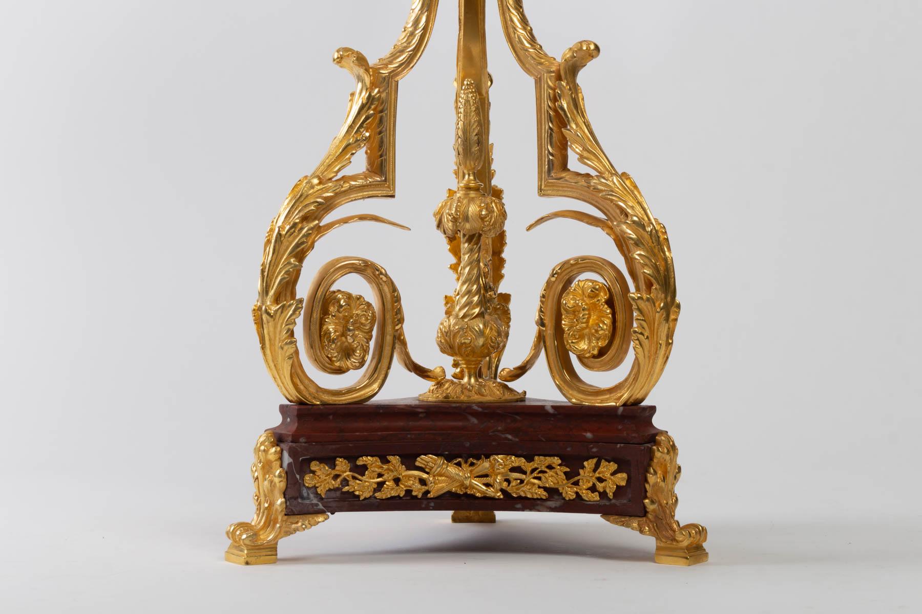 Pair of Important Candelabra in Gilt Bronze and Griotte Marble In Good Condition In Saint-Ouen, FR