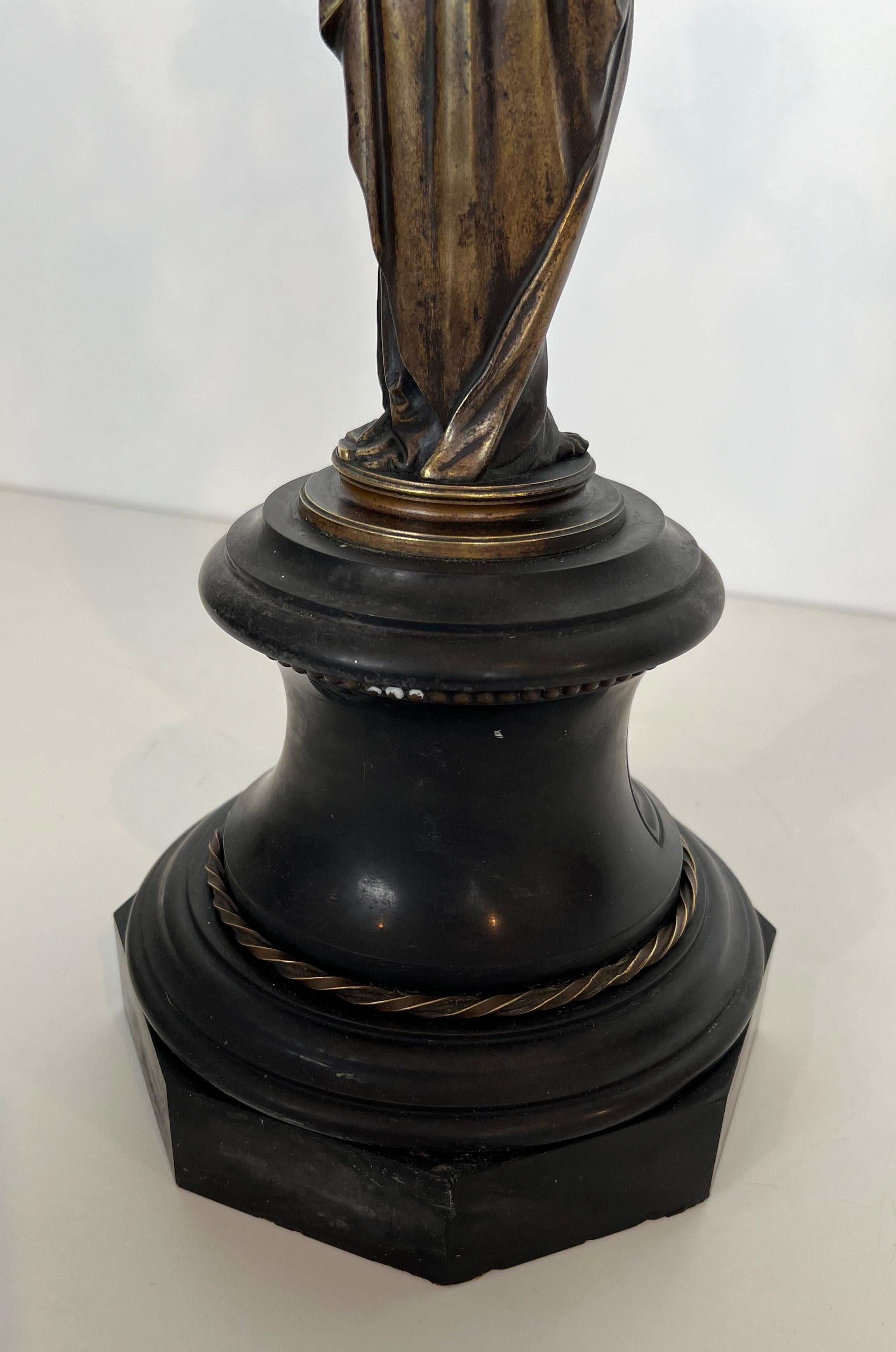 Pair of Important Candelabra in Patinated Bronze Presenting Caryatids Carrying For Sale 14