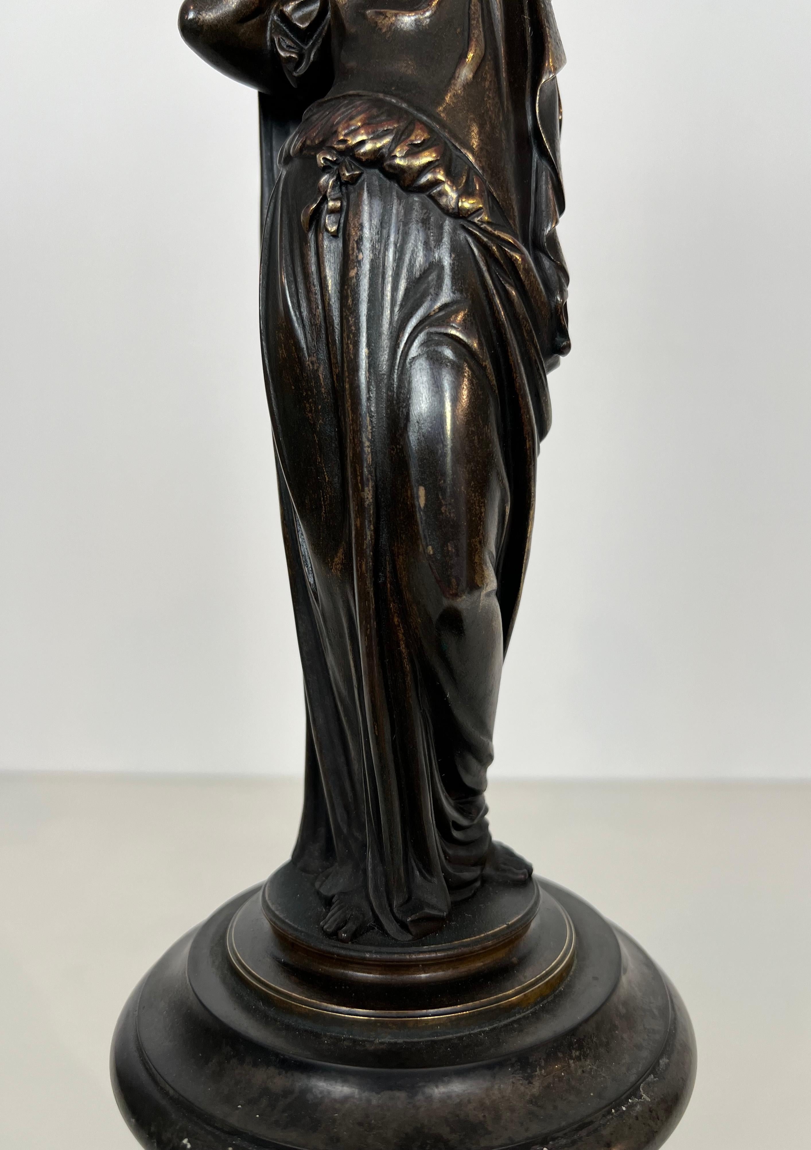 Pair of Important Candelabra in Patinated Bronze Presenting Caryatids Carrying For Sale 2