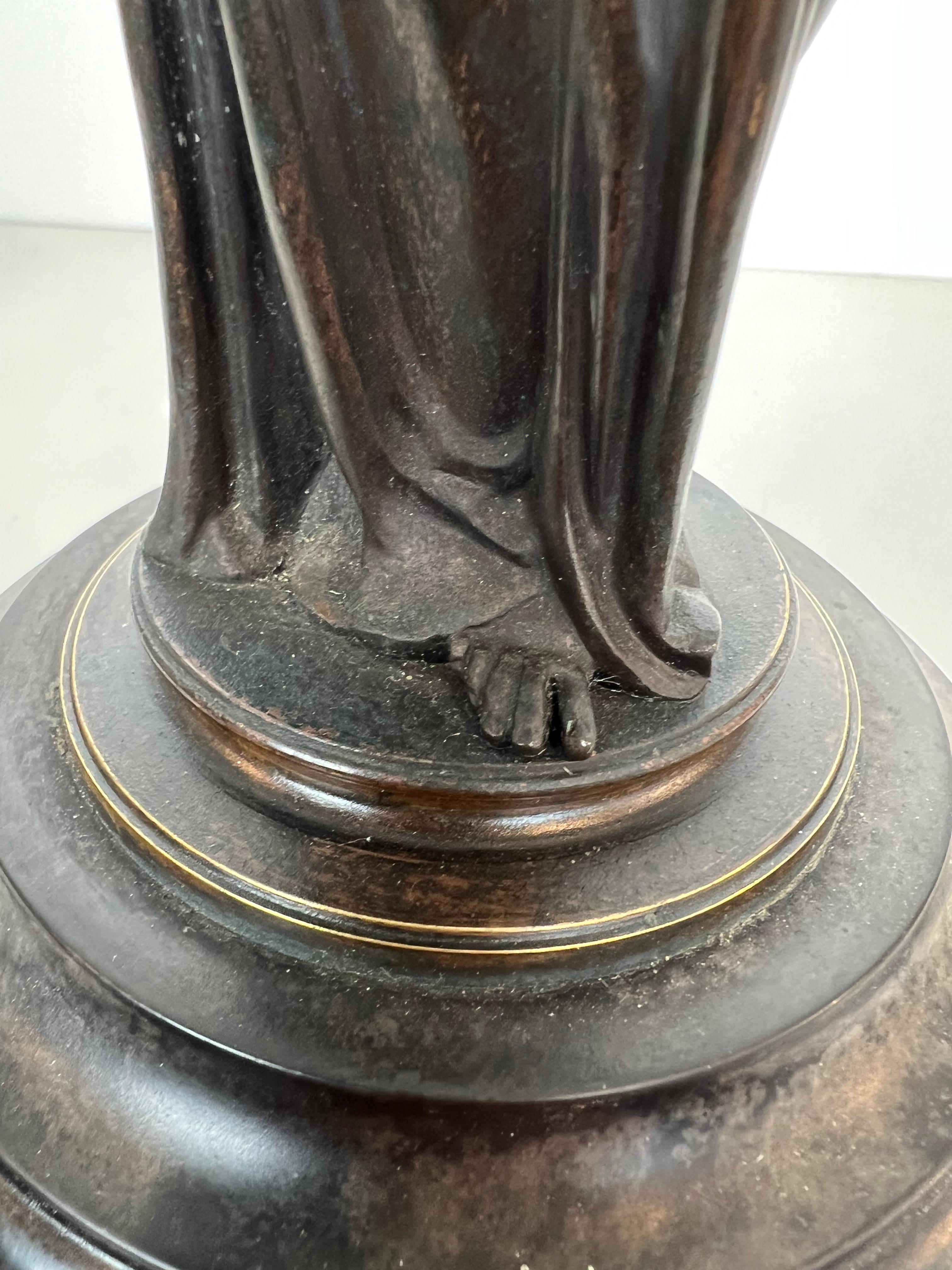 Pair of Important Candelabra in Patinated Bronze Presenting Caryatids Carrying For Sale 4