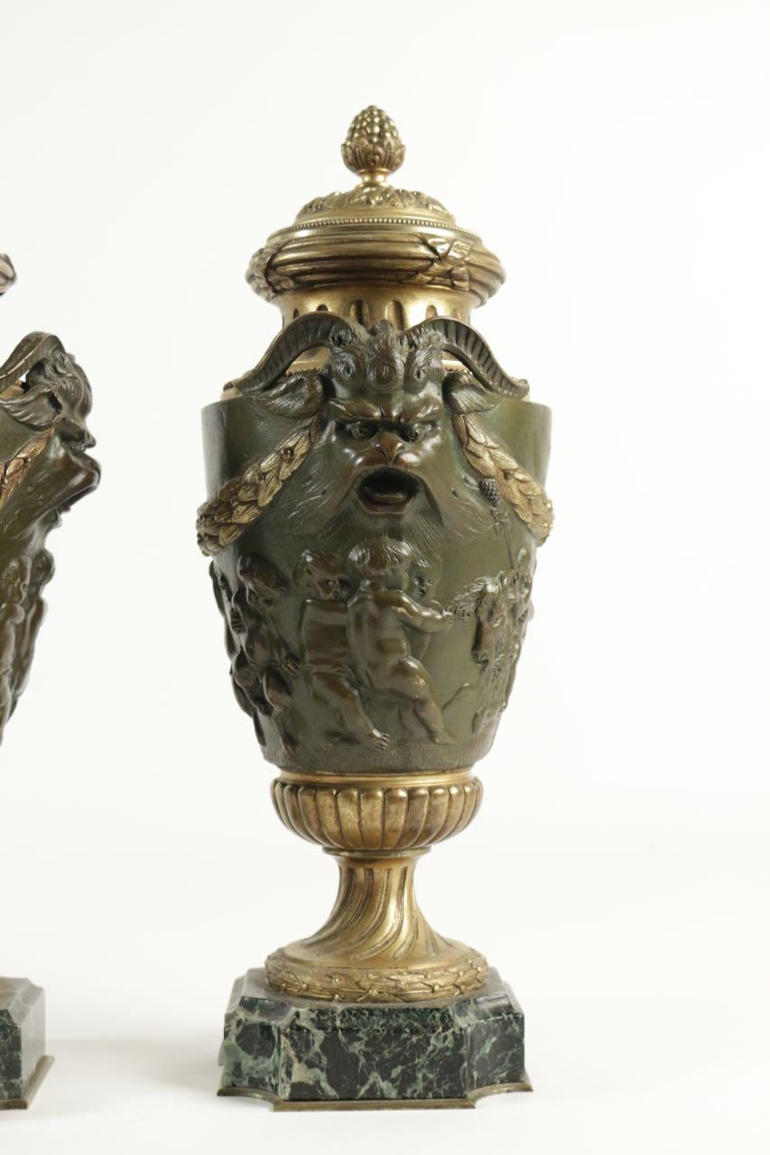 Late 19th Century Pair of Important Cassolettes Napoleon III, Gilt Bronze and Patinated