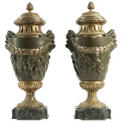 Pair of Important Cassolettes Napoleon III, Gilt Bronze and Patinated