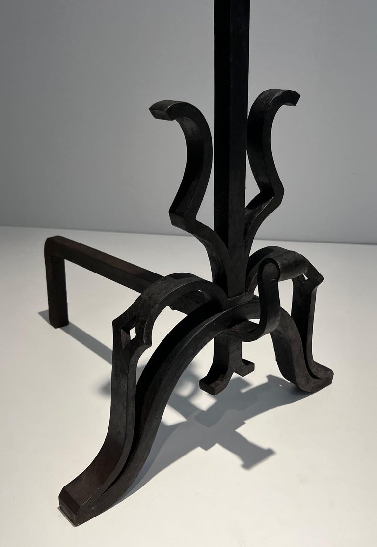 Pair of Important Cast Iron and Wrought Iron Andirons For Sale at 1stDibs