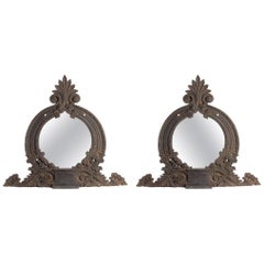 Antique Pair of Important Cast Iron Egg Eye Transformed In Mirror 19th Century Antiquity