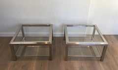 Pair of Important Chrome Side Tables, French, circa 1970