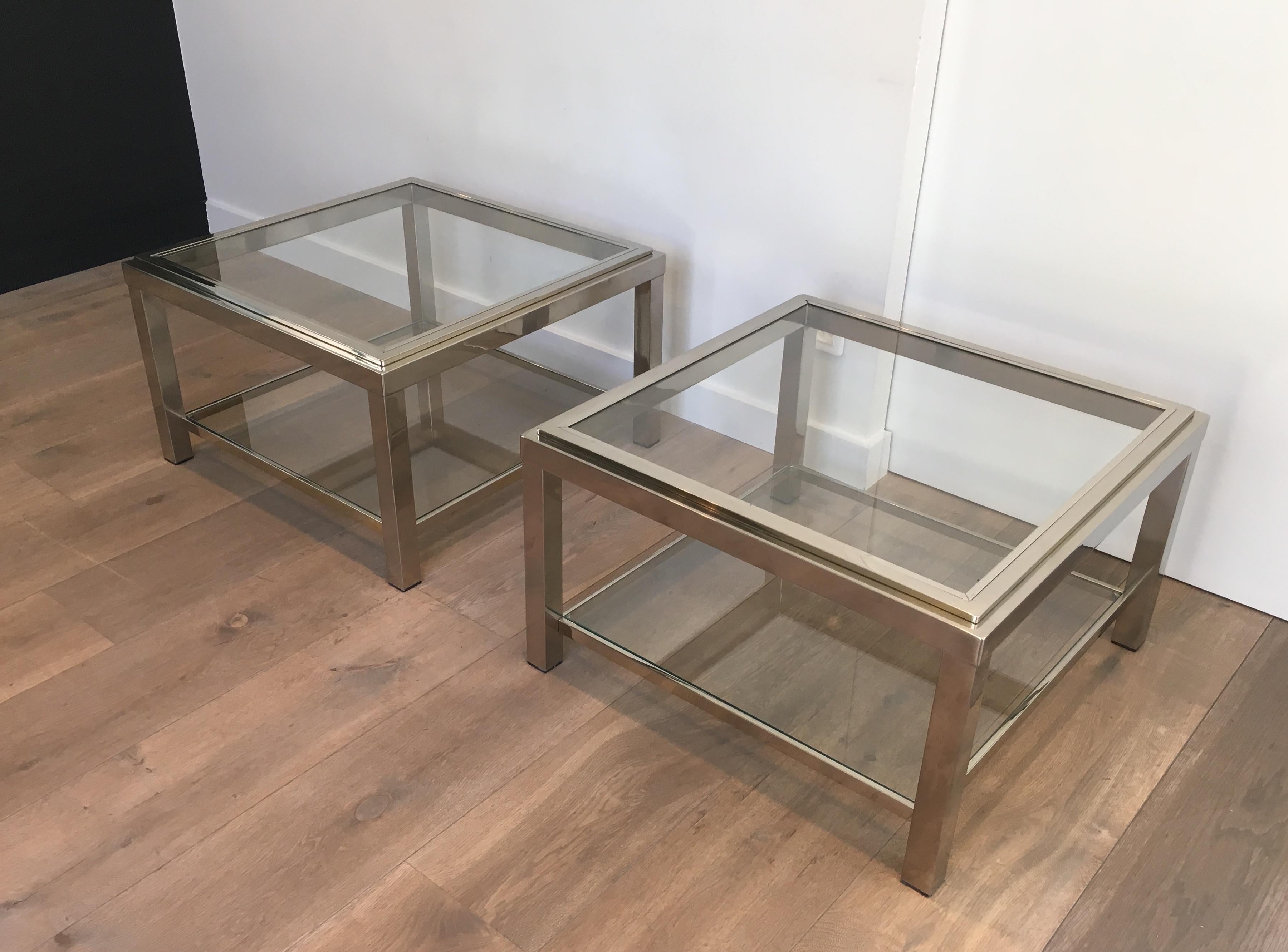 Mid-Century Modern Pair of Important Chrome Side Tables, French, circa 1970 For Sale
