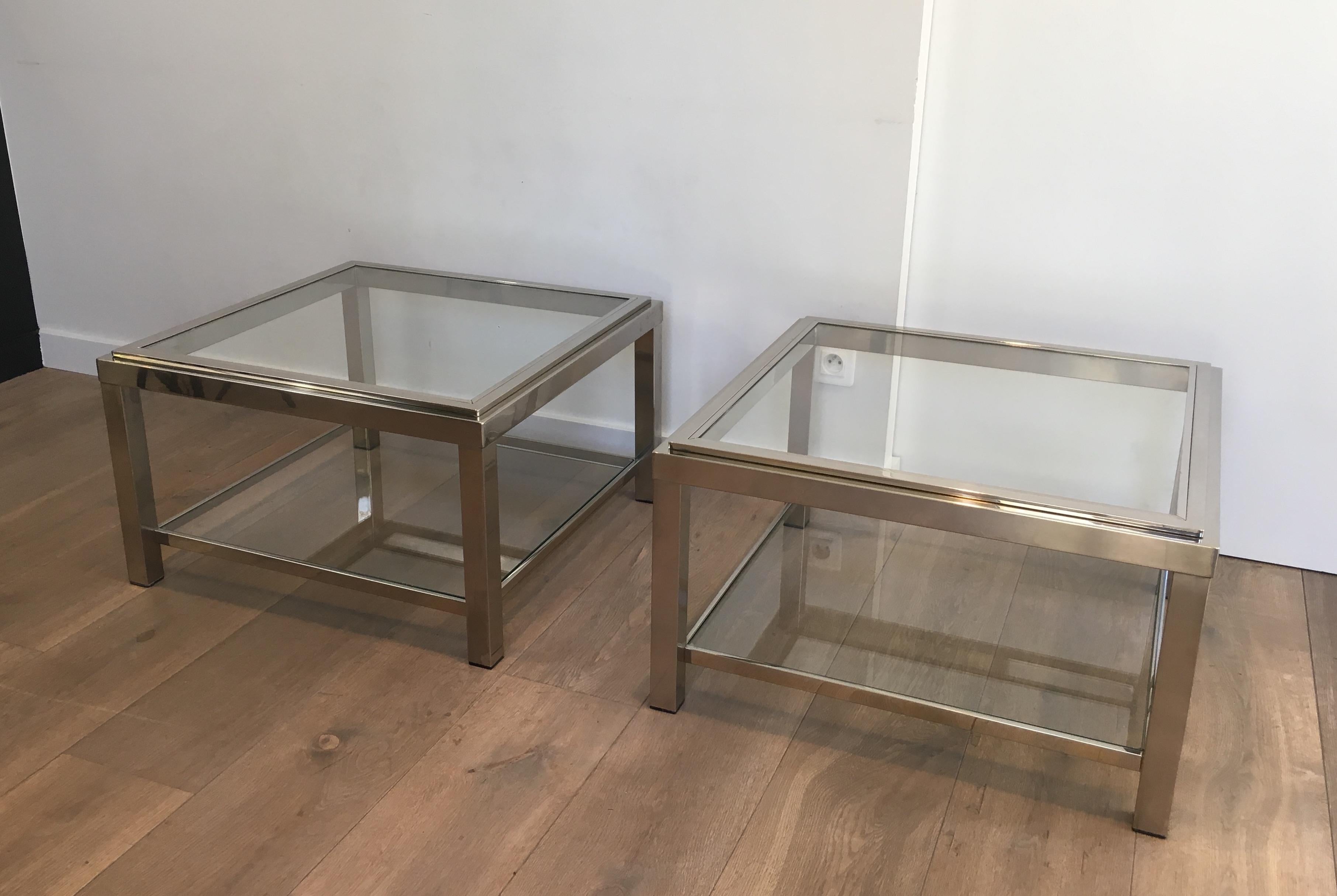 Pair of Important Chrome Side Tables, French, circa 1970 In Good Condition For Sale In Marcq-en-Barœul, Hauts-de-France