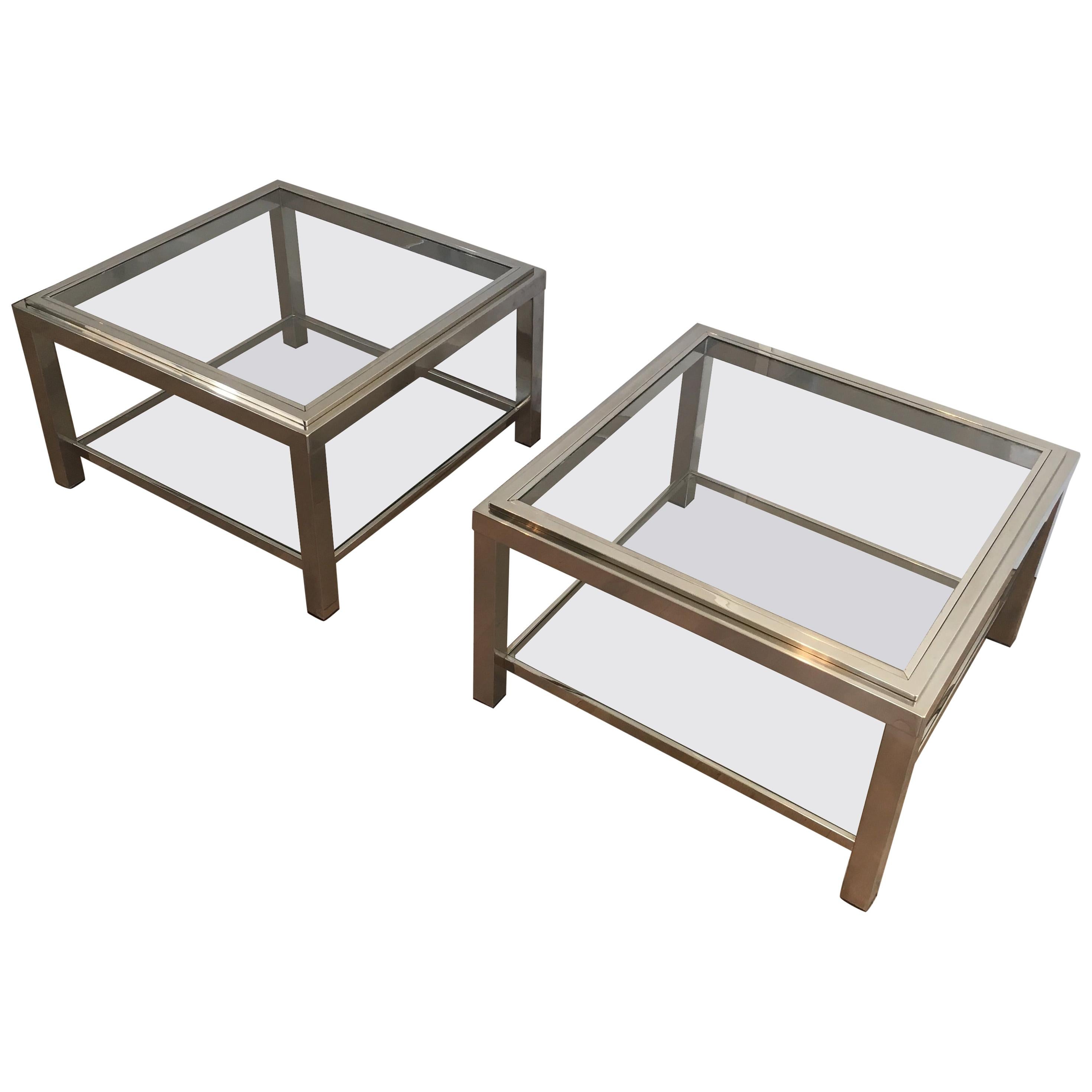 Pair of Important Chrome Side Tables, French, circa 1970