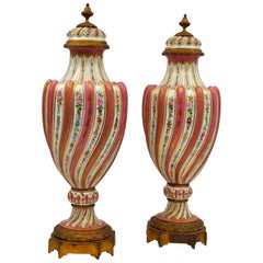 Pair of Important Covered Vases in Gilt Bronze and Sèvres Porcelain