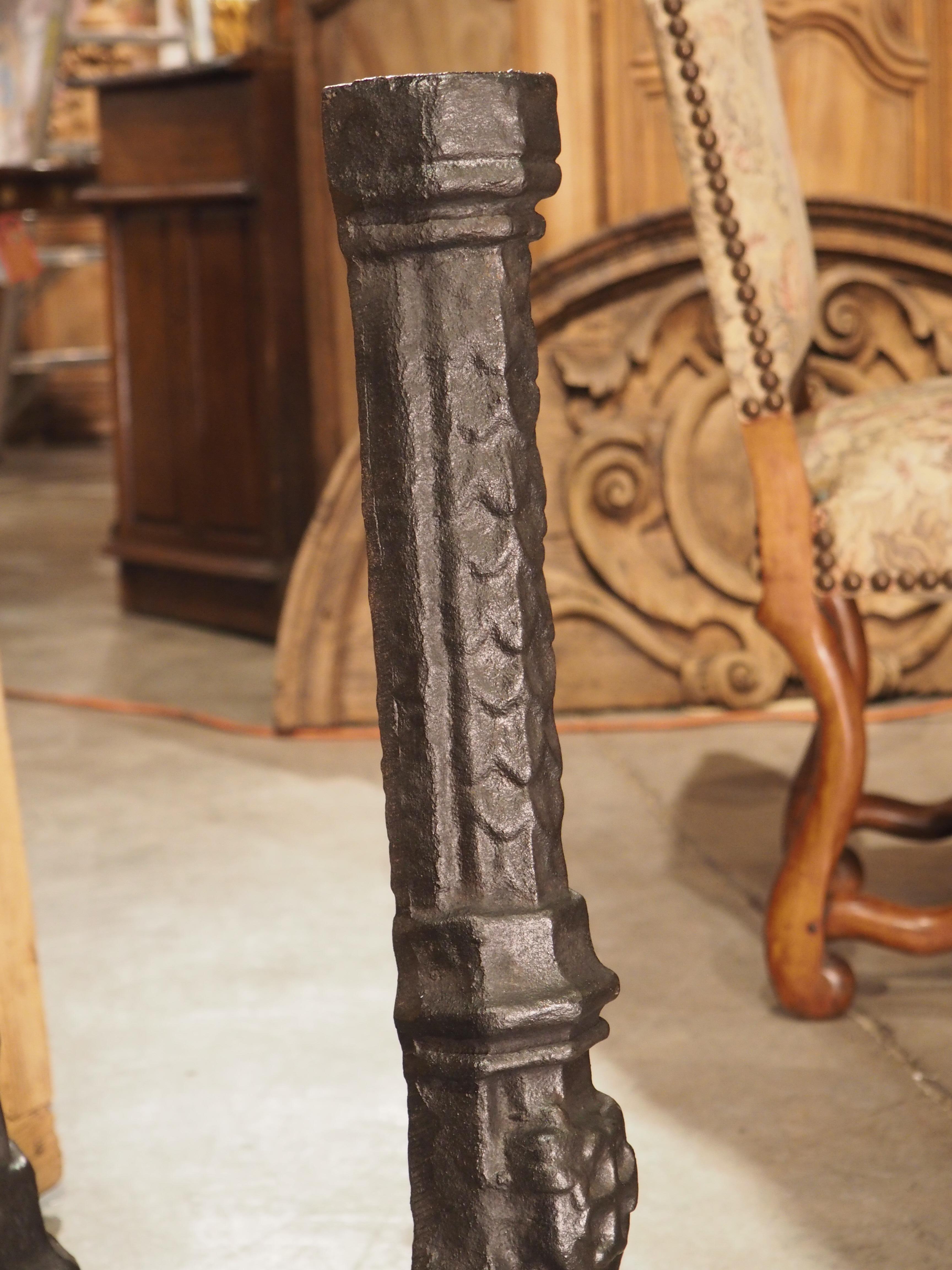 18th Century and Earlier Pair of Important French Gothic Cast Iron Fireplace Chenets, 16th Century For Sale