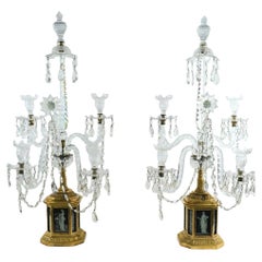 Pair of Important Gilt Bronze Candelabra with Cut Crystal Arms, 1780s