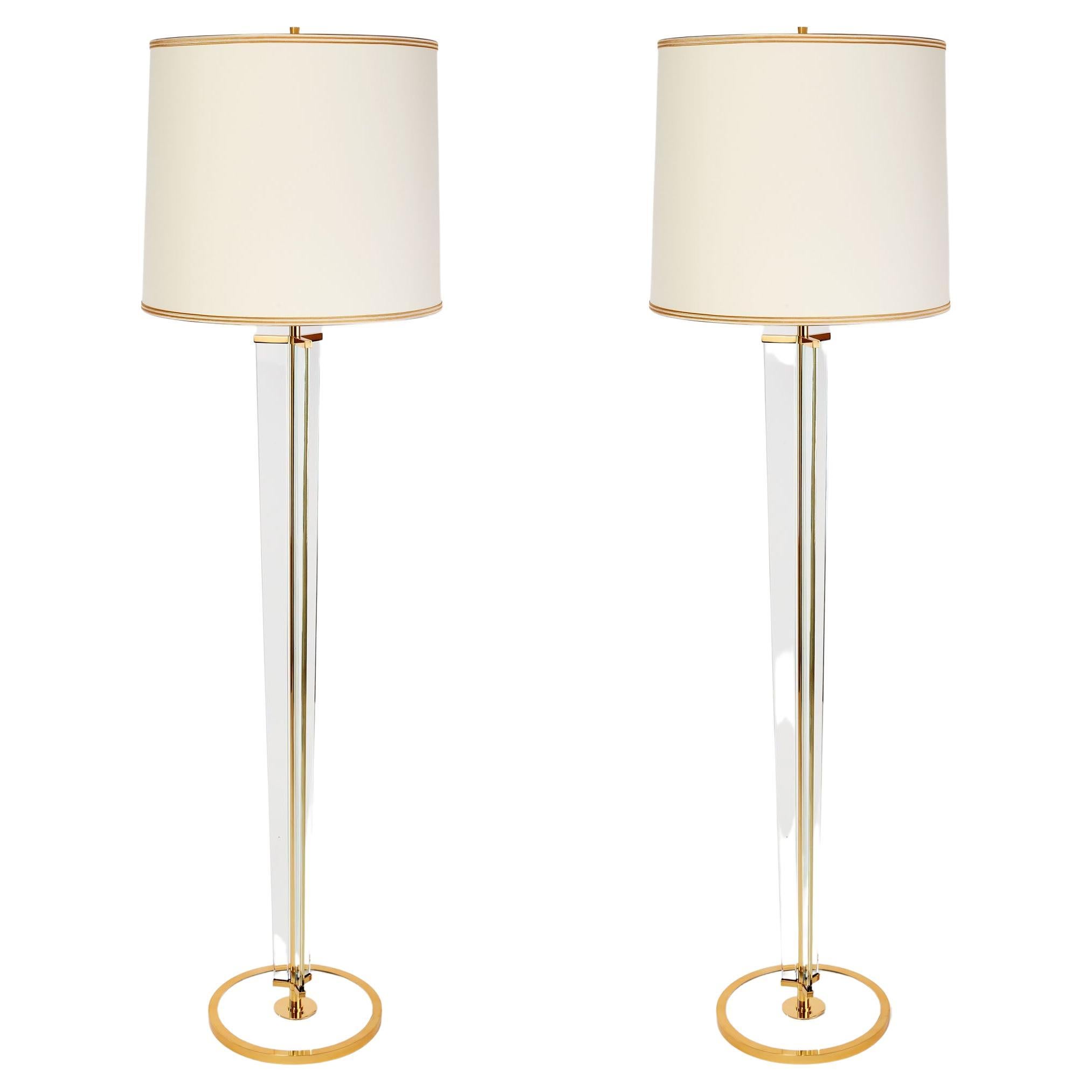 Pair of Important Glass Floor Lamps Attributed to Fontana Arte, Italy 1950's 