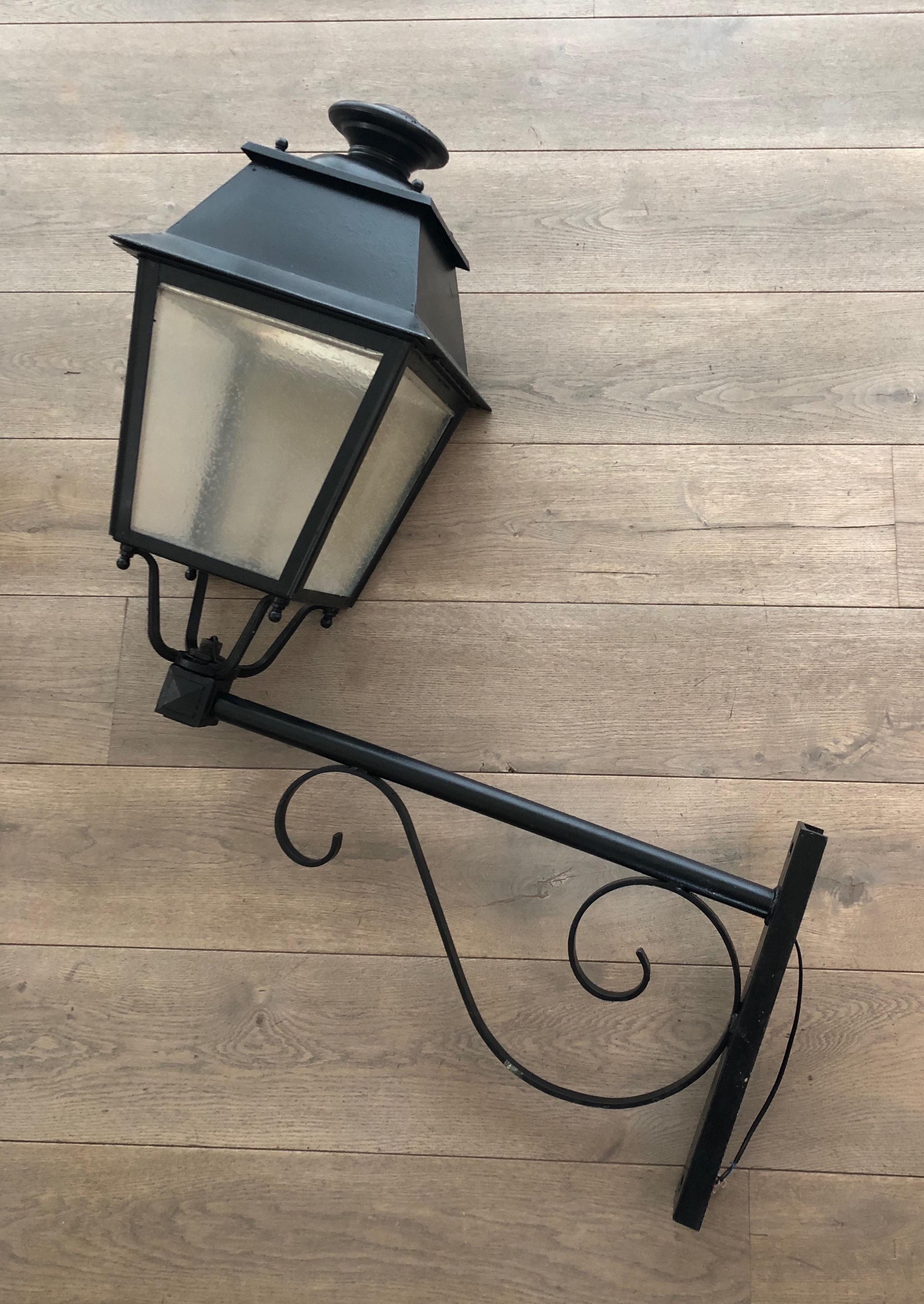 French Pair of Important Iron Outside Lanterns on Brackets For Sale