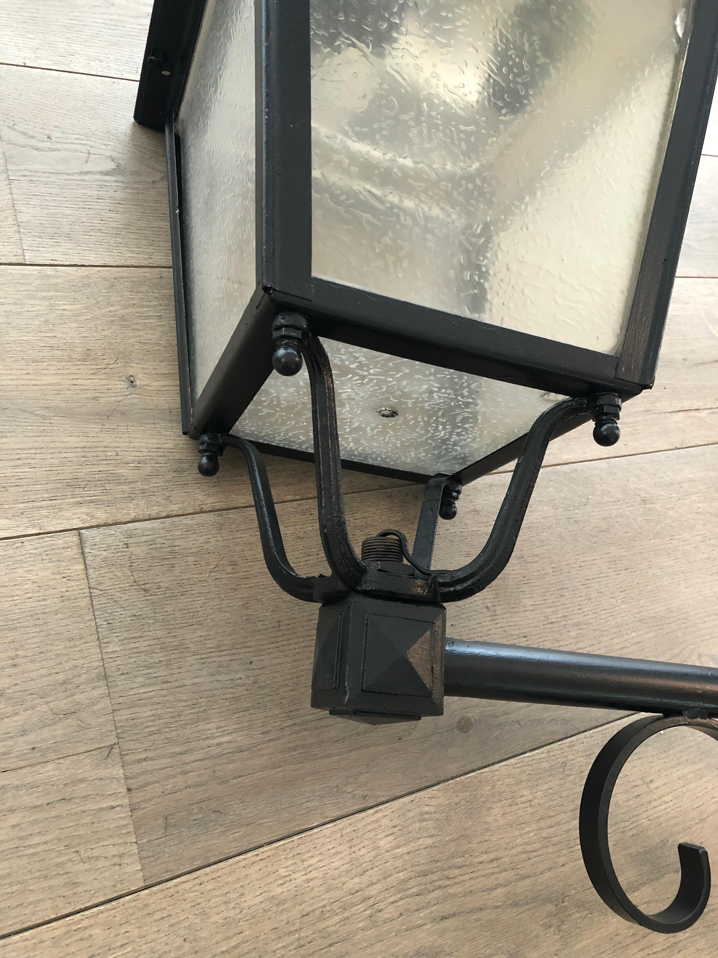 Mid-20th Century Pair of Important Iron Outside Lanterns on Brackets For Sale