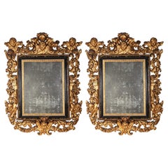 Pair of Important Italian 17th Century Giltwood Baroque Mirrors, 1680