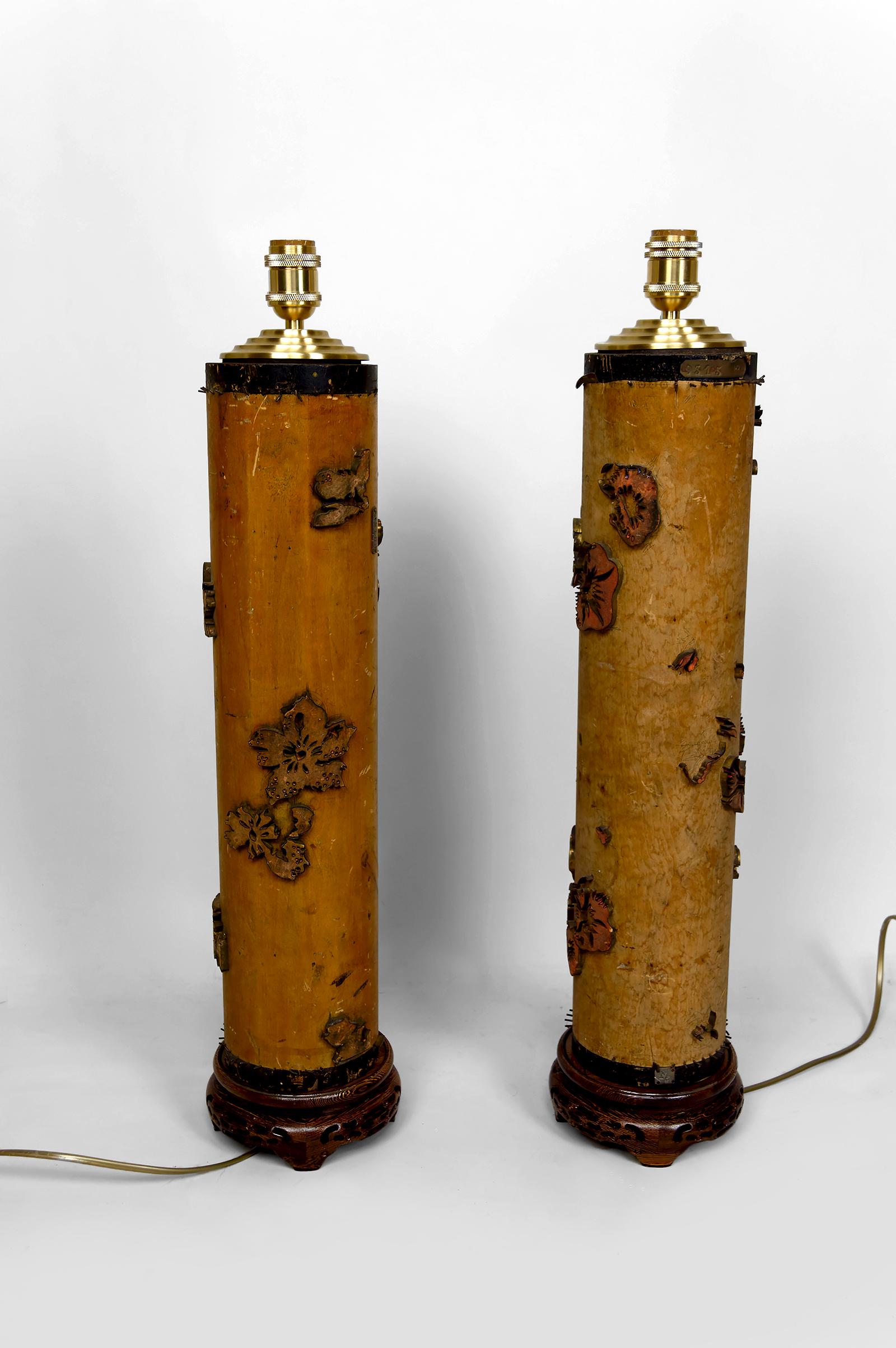 Par de Lámparas Importantes, Rodillos de Tinta Art Nouveau Industrial Vintage, Circa 1900 Tallado en venta