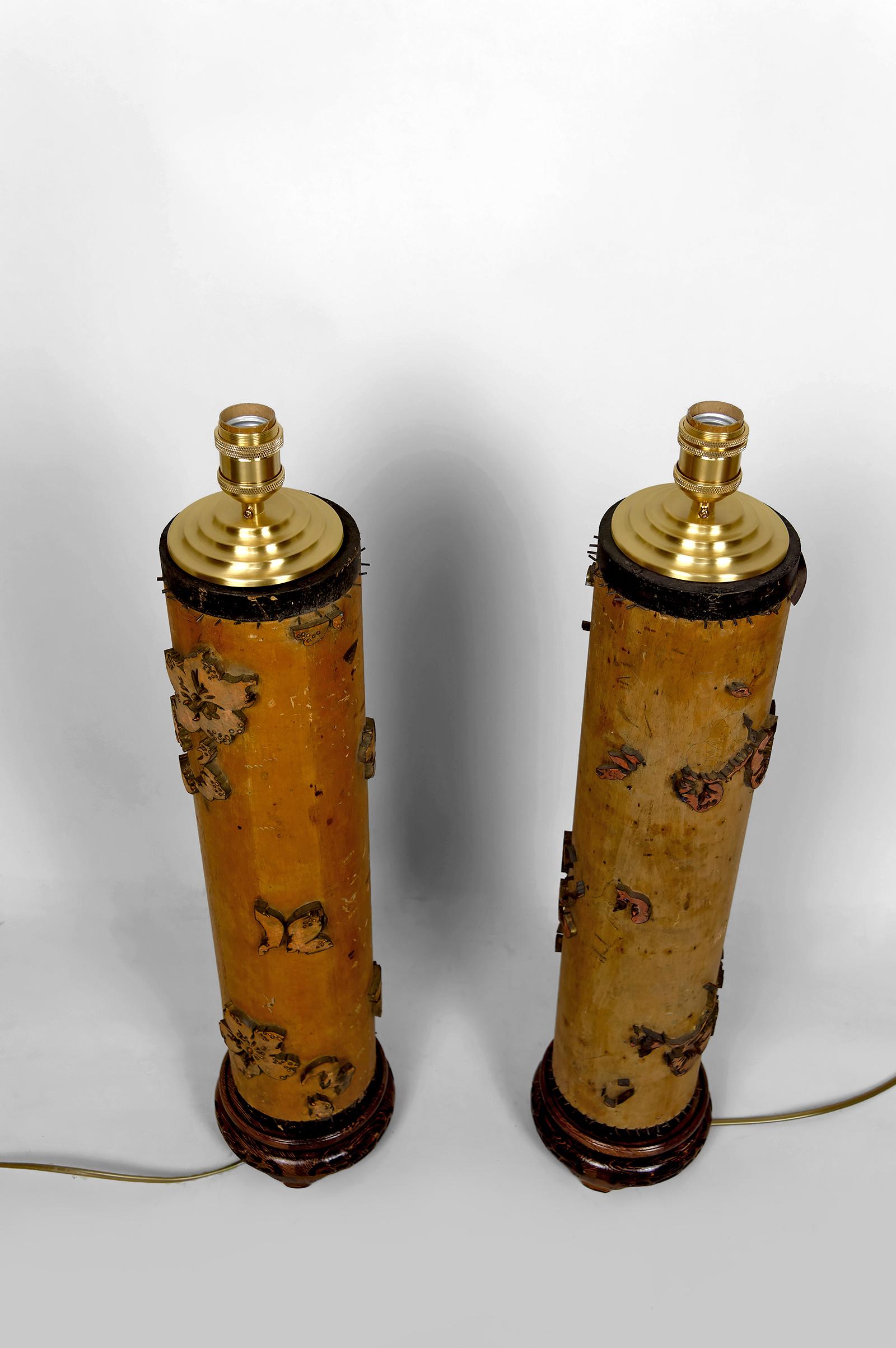 Par de Lámparas Importantes, Rodillos de Tinta Art Nouveau Industrial Vintage, Circa 1900 en Bueno estado para la venta en VÉZELAY, FR