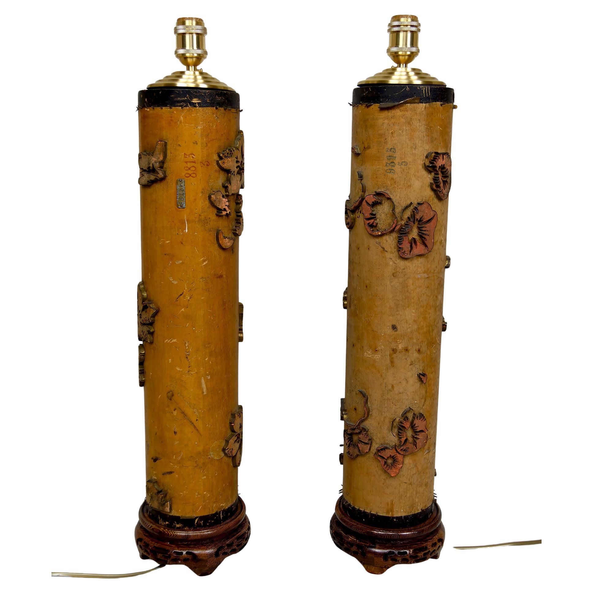 Pair of Important Lamps, Vintage Industrial Art Nouveau Ink Rollers, Circa 1900