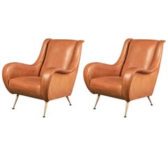 Pair of Important Leather Armchairs, France, 1950s