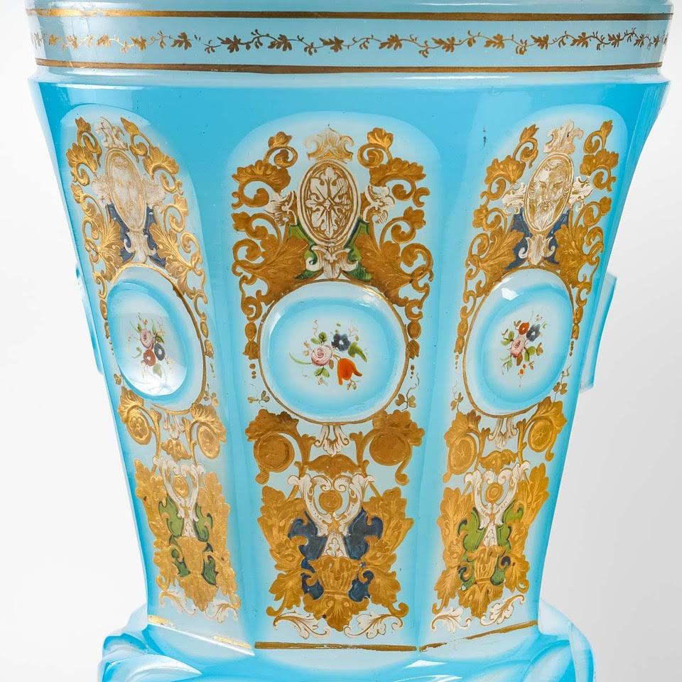 19th Century Pair of Important Opaline Overlay Cups