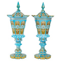 Pair of Important Opaline Overlay Cups