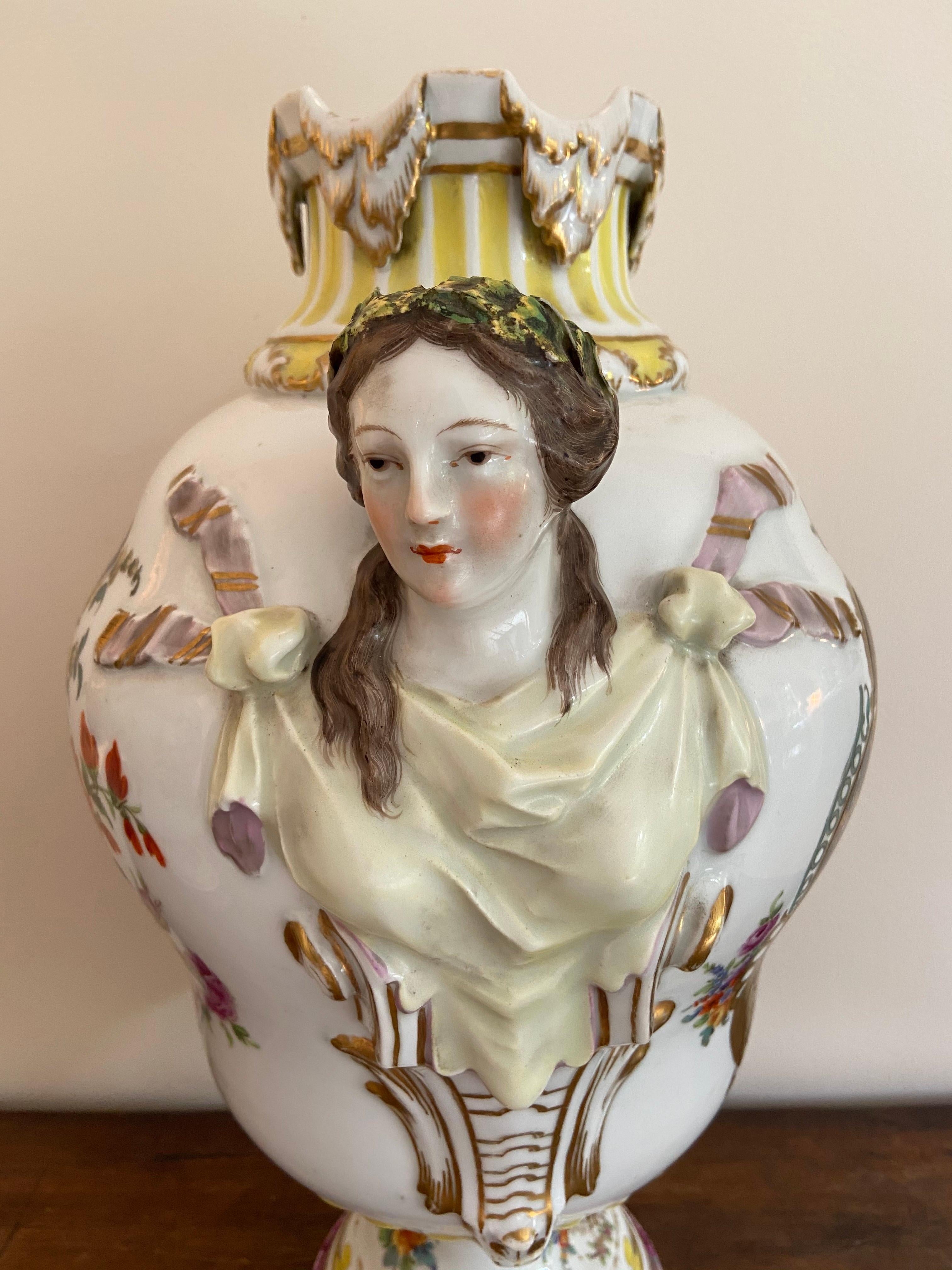 Pair of Important Porcelain Vases with Female Heads by Augustus Rex for Meissen For Sale 6