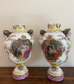 Pair of Important Porcelain Vases with Female Heads by Augustus Rex for Meissen