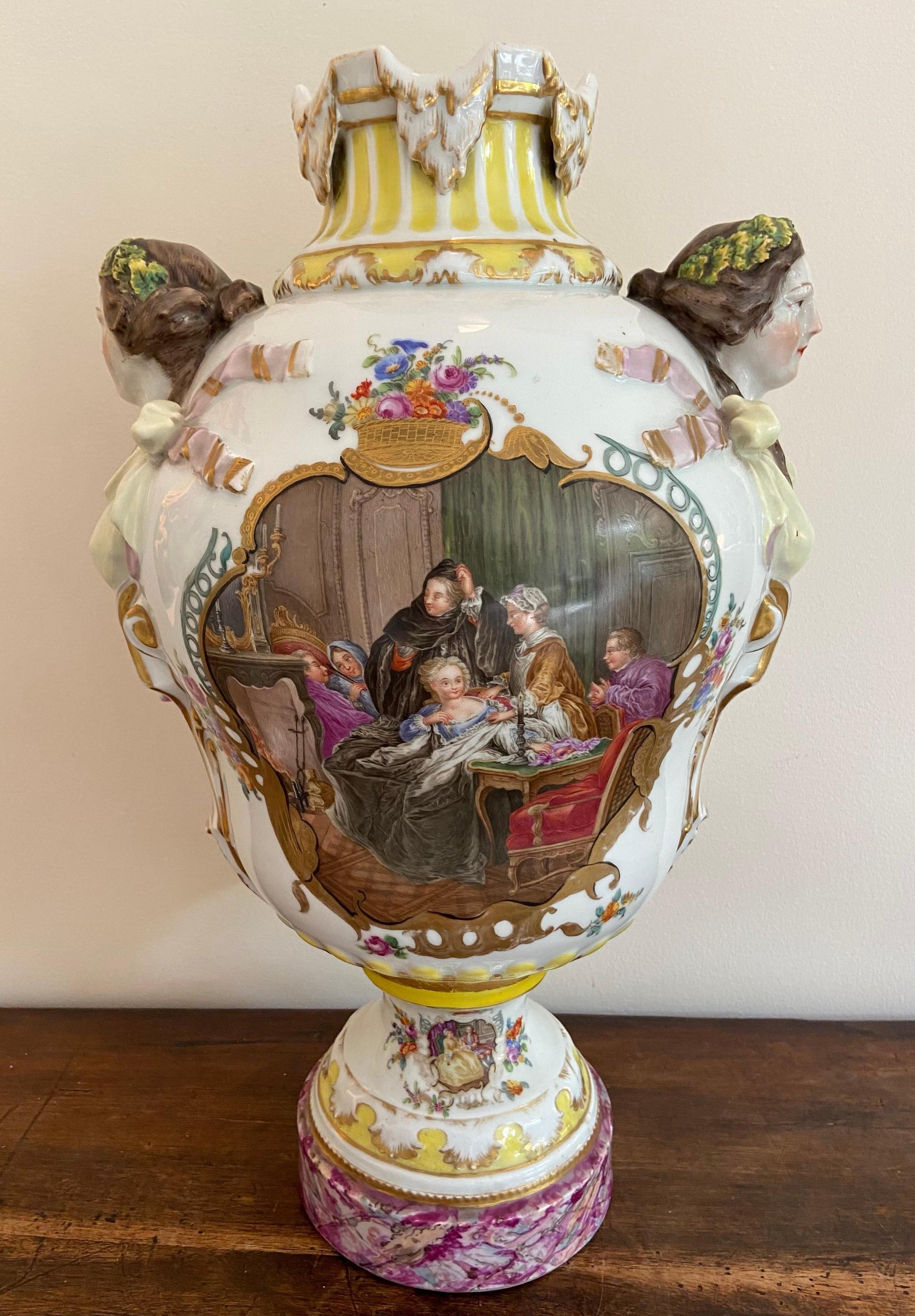 Romantic Pair of Important Porcelain Vases with Female Heads by Augustus Rex for Meissen For Sale