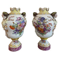 Pair of Important Porcelain Vases with Female Heads by Augustus Rex for Meissen